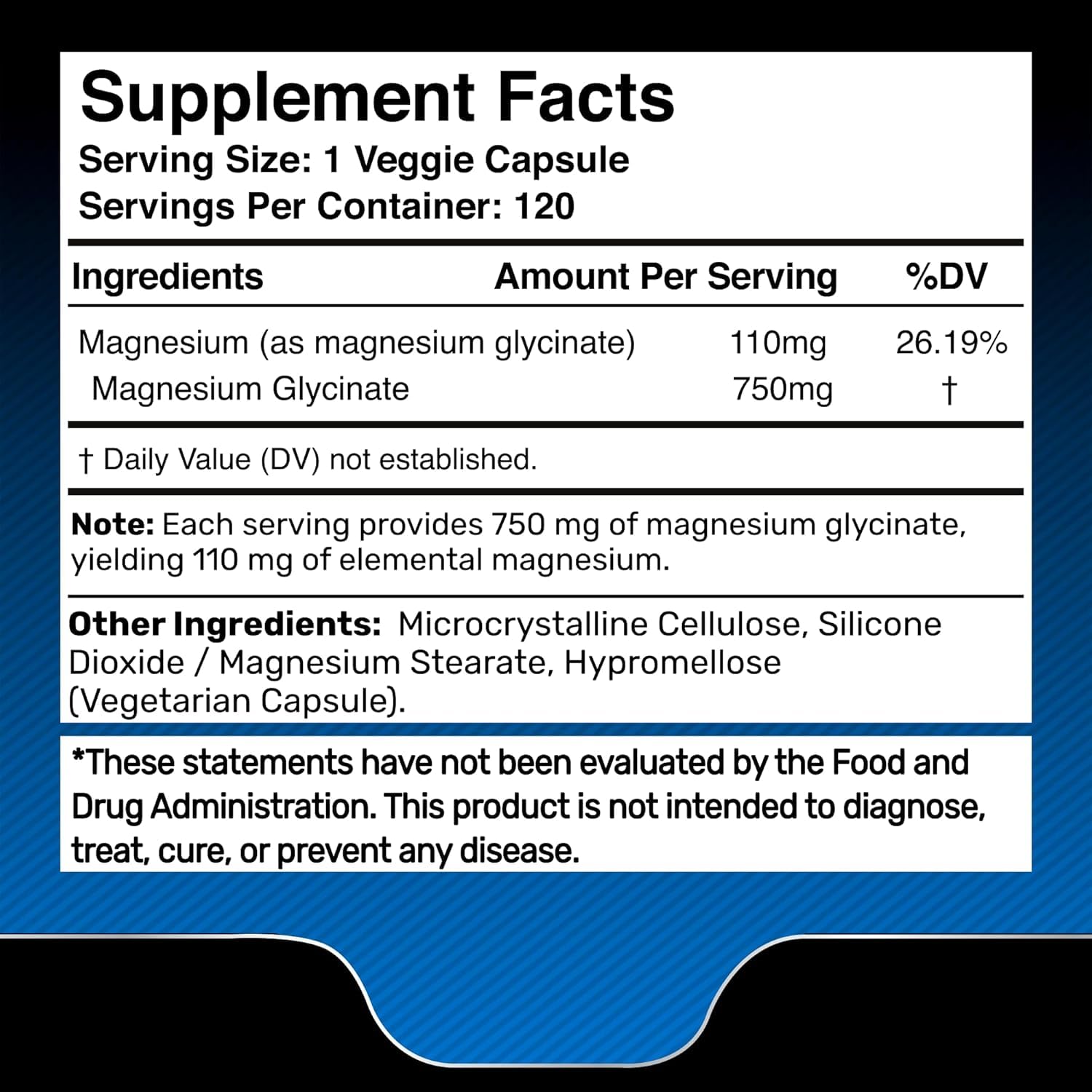WELLNESS LABSRX Magnesium Glycinate Capsules 200g back view