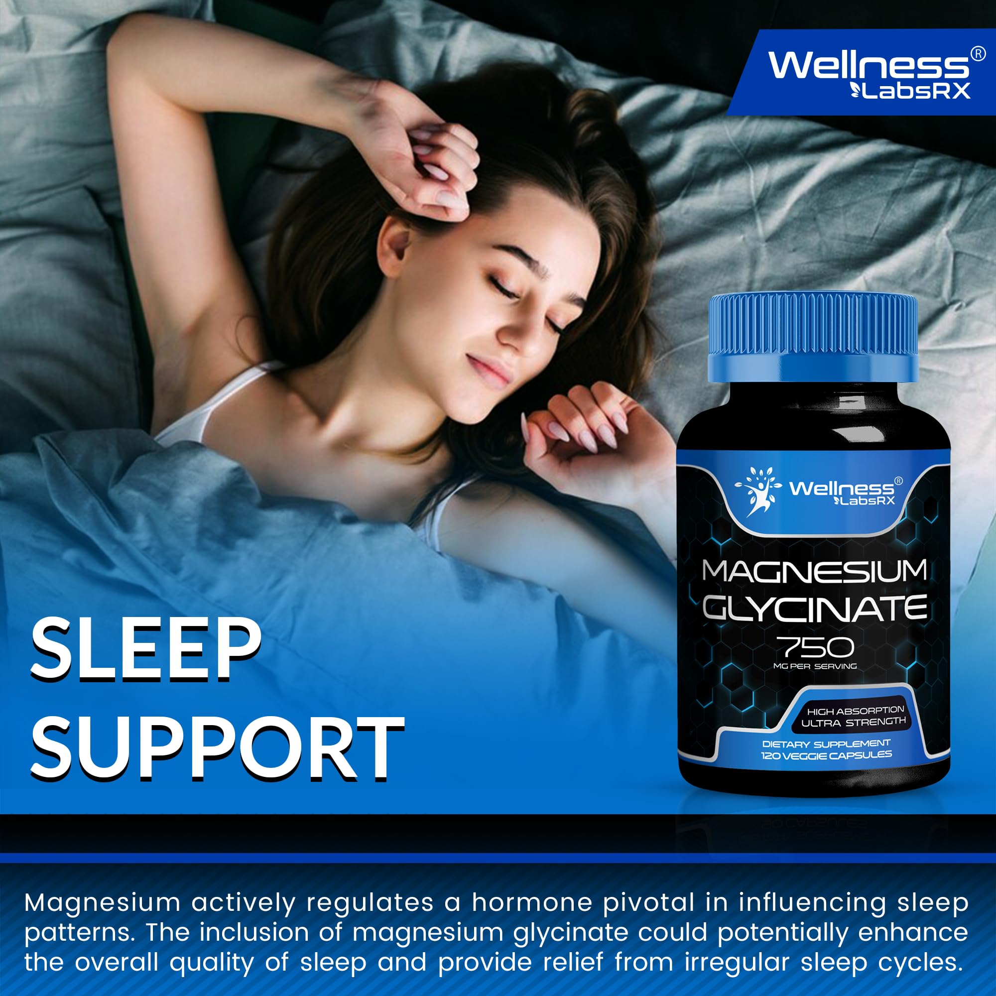 WELLNESS LABSRX Magnesium Glycinate Capsules opened bottle