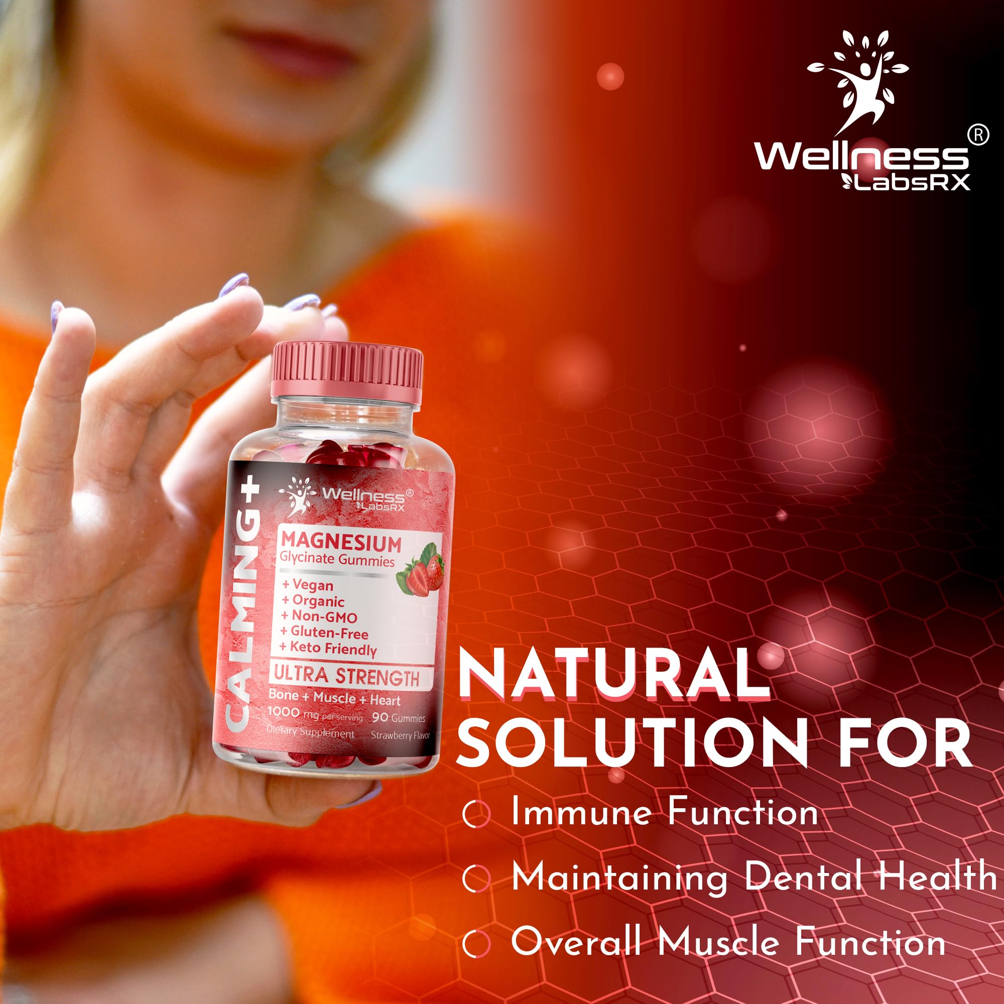 WELLNESS LABSRX Magnesium Glycinate Gummies 500mg bottle with ingredients