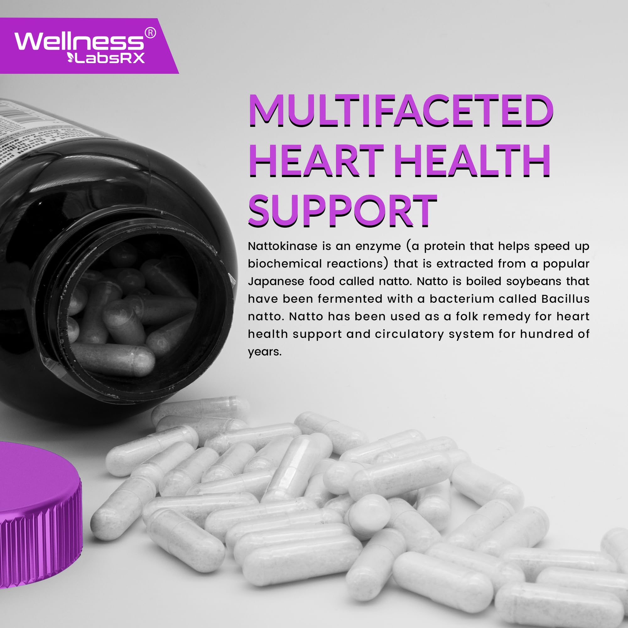 WELLNESS LABSRX Nattokinase Capsules 5000 FU with ingredients list