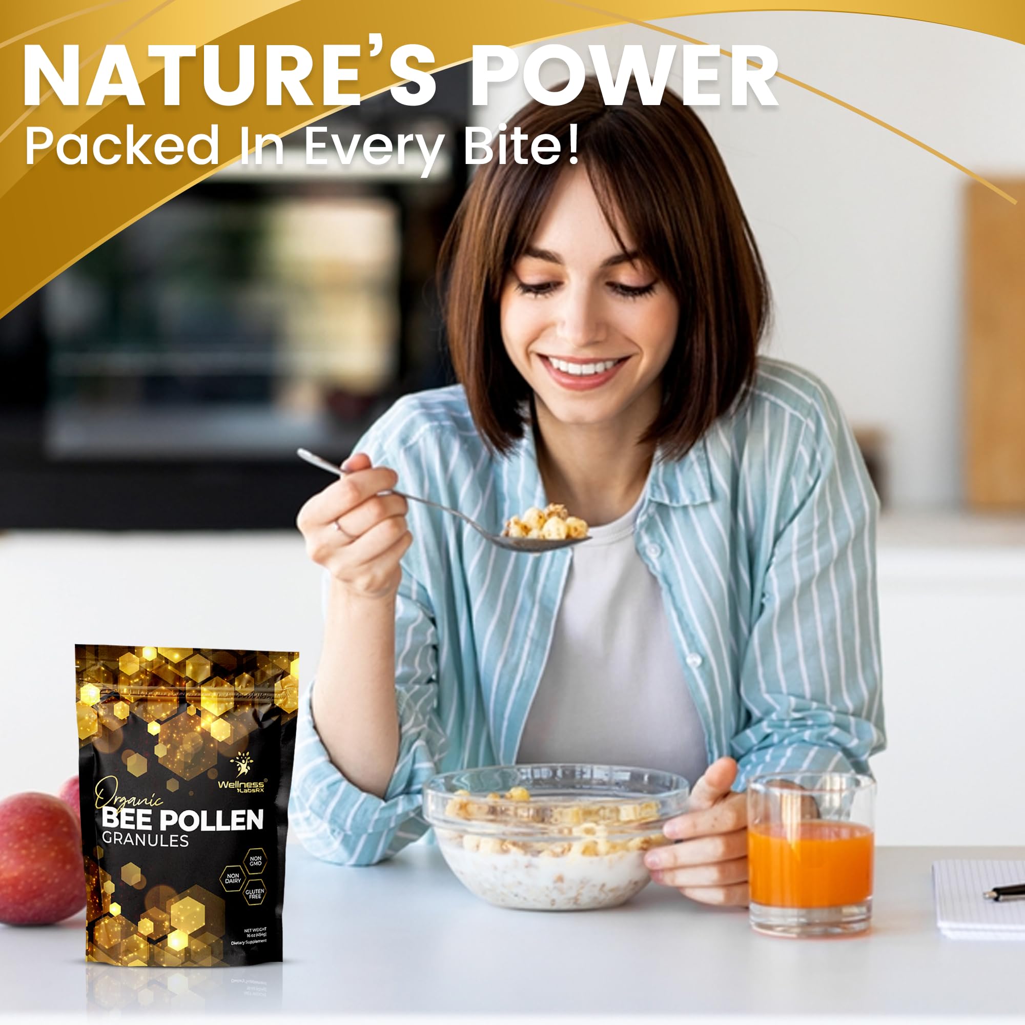 WELLNESS LABSRX Organic Bee Pollen serving suggestion