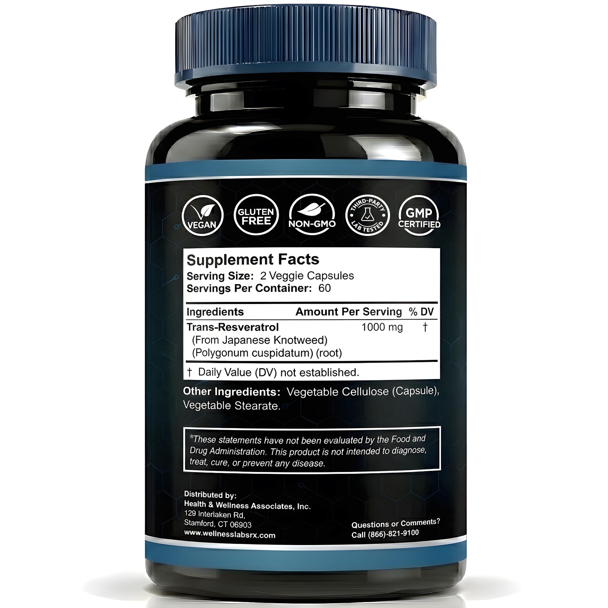 WELLNESS LABSRX Resveratrol Capsules 1000mg back view