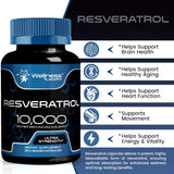 WELLNESS LABSRX Resveratrol Capsules 1000mg on a wooden table