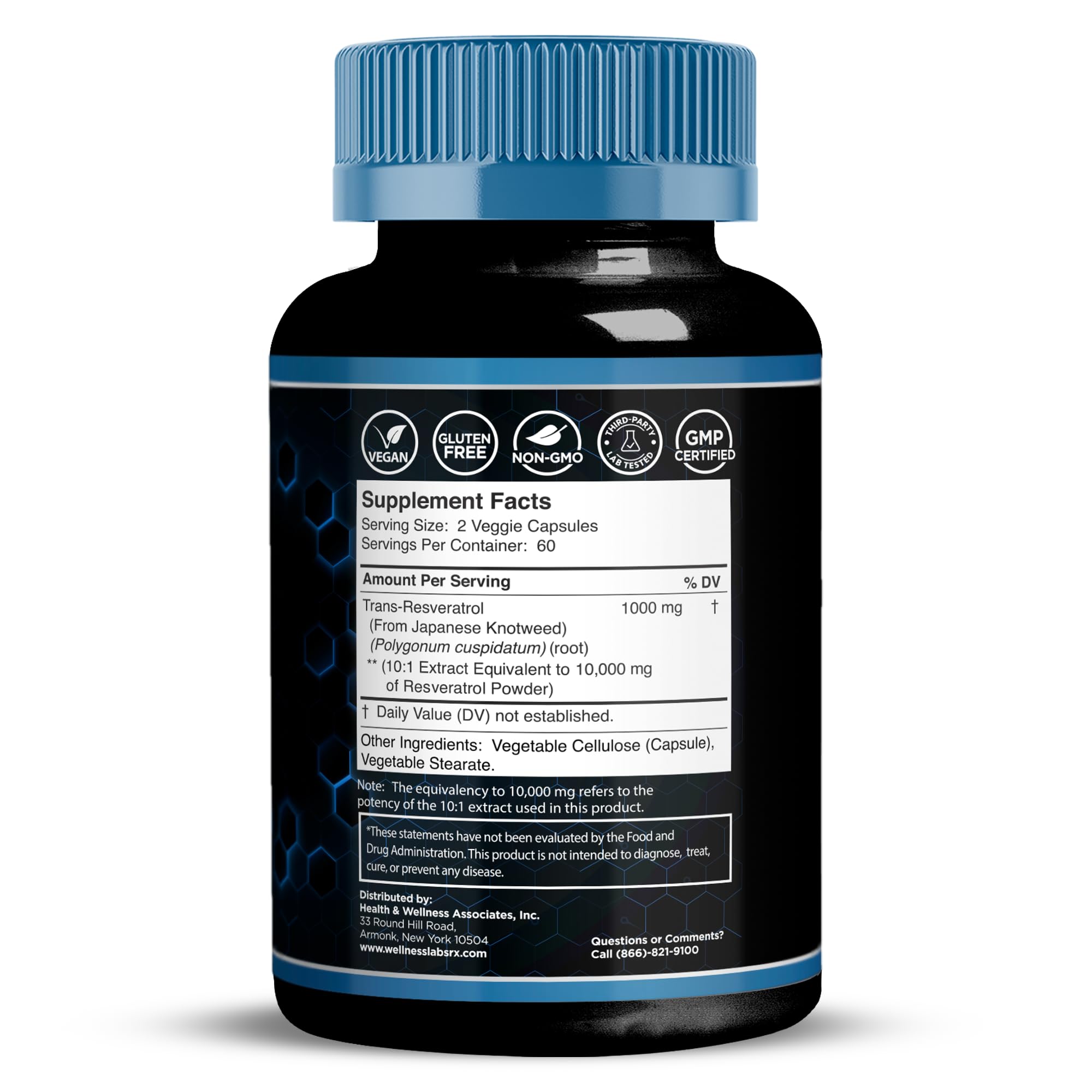 WELLNESS LABSRX Resveratrol Capsules 1000mg side view