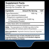 WELLNESS LABSRX Resveratrol Capsules 1000mg with ingredients list