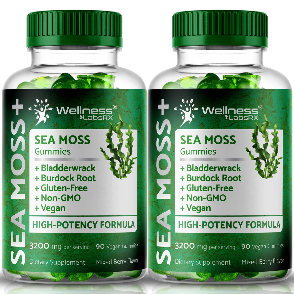 WELLNESS LABSRX Sea Moss Gummies 400g front view with mixed berry flavour
