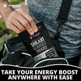 WELLNESS LABSRX Shilajit Gummies with a glass of water