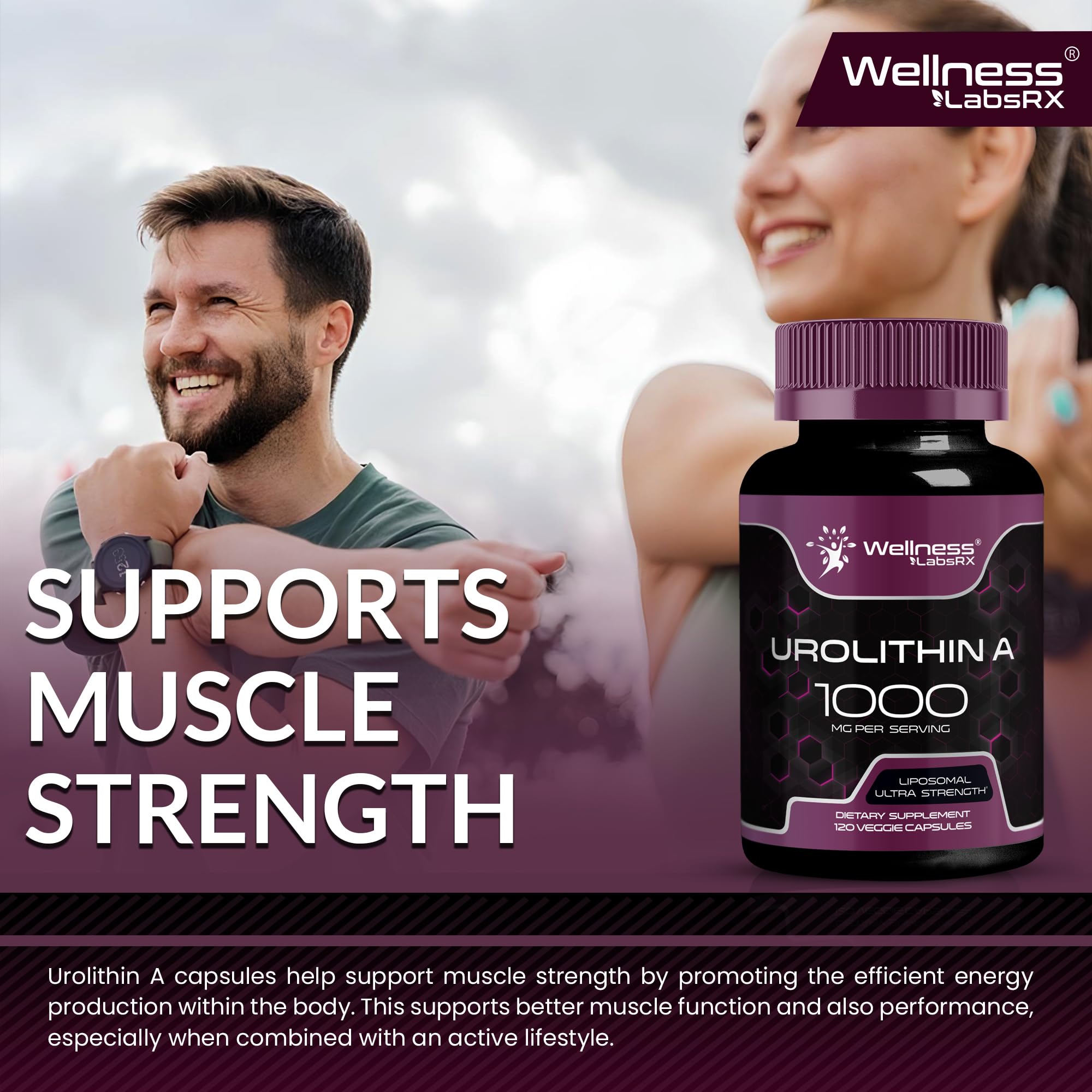 WELLNESS LABSRX Urolithin A supplement bottle with measurement