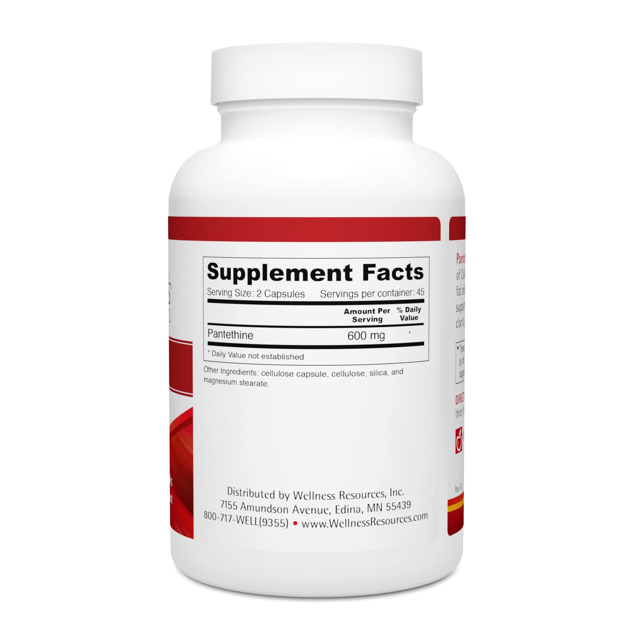 Wellness Resources Pantethine B5 Supplement 300mg veggie capsules side view