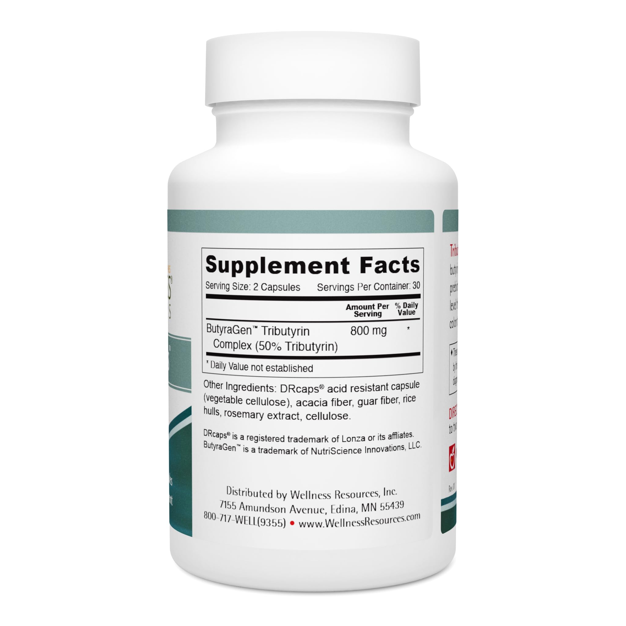 Wellness Resources Tributyrin Plus Prebiotic Capsules back view