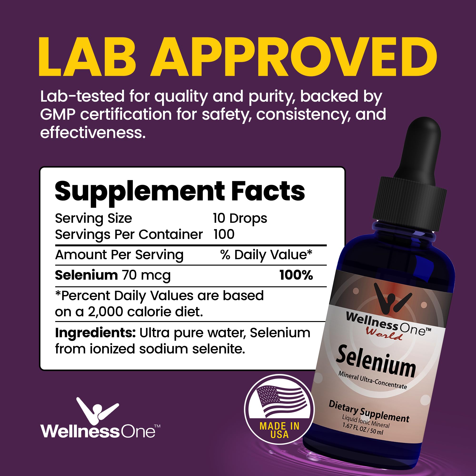 WellnessOne Selenium Liquid Supplement bottle side view
