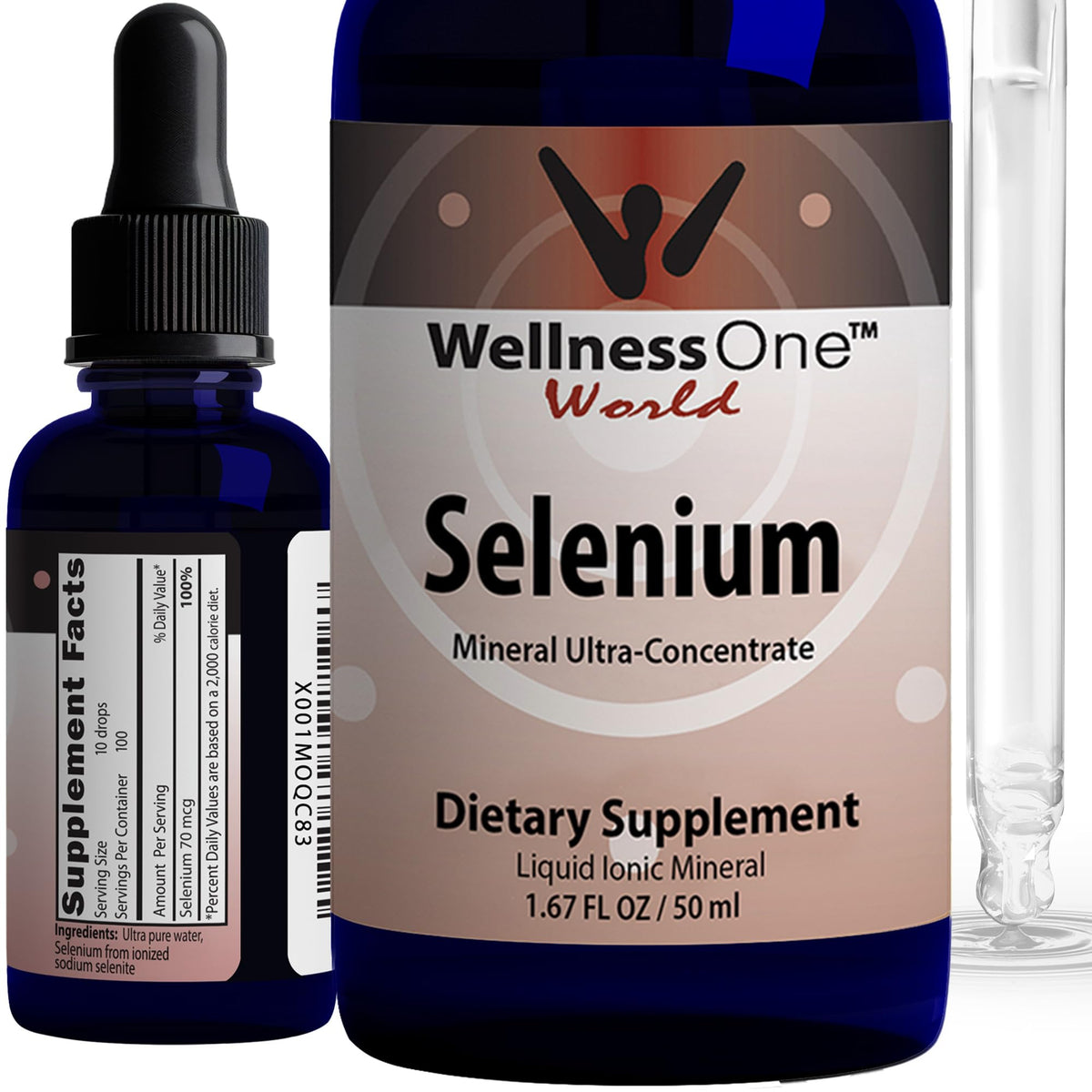 WellnessOne Selenium Liquid Supplement front view with dropper