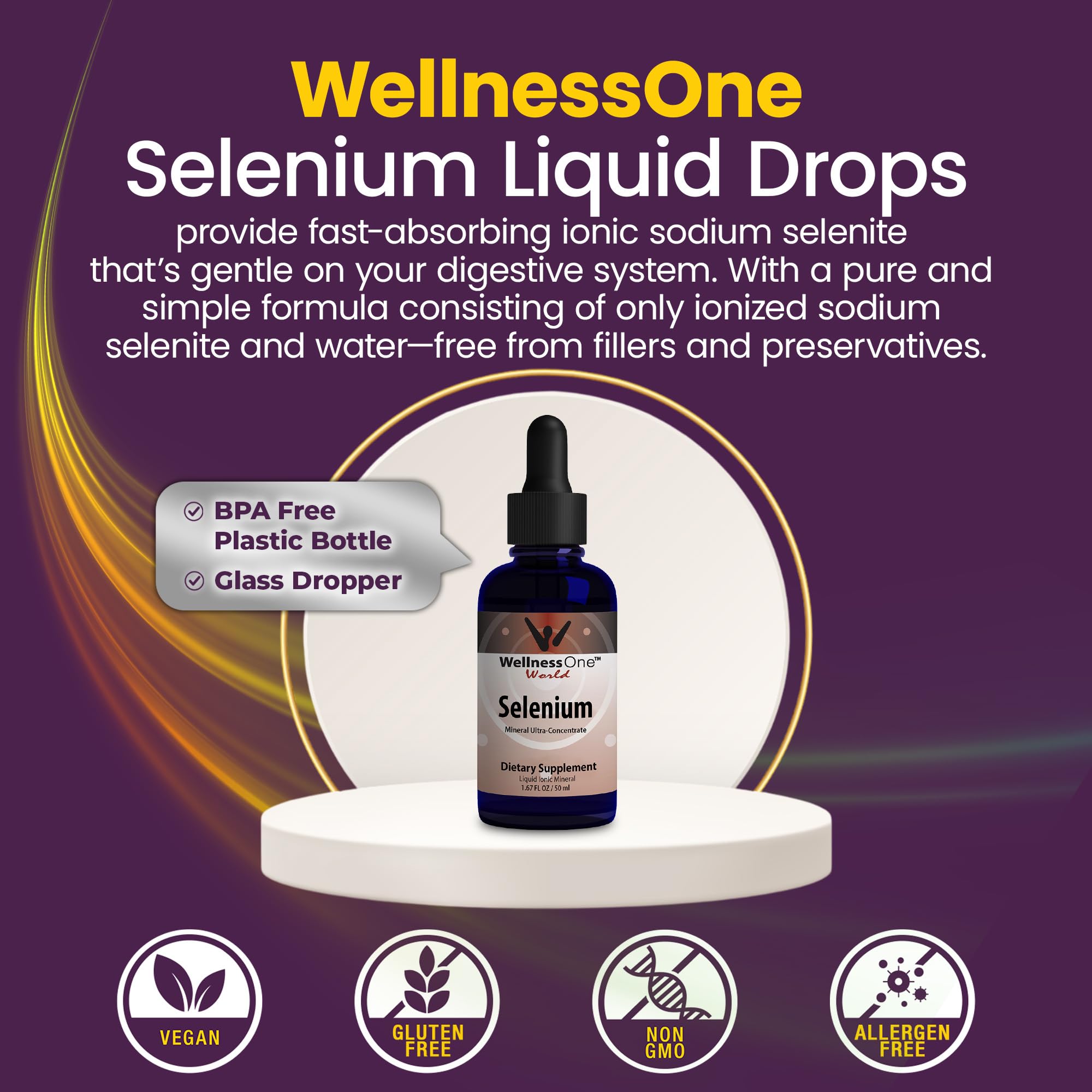 WellnessOne Selenium Liquid Supplement glass dropper close-up