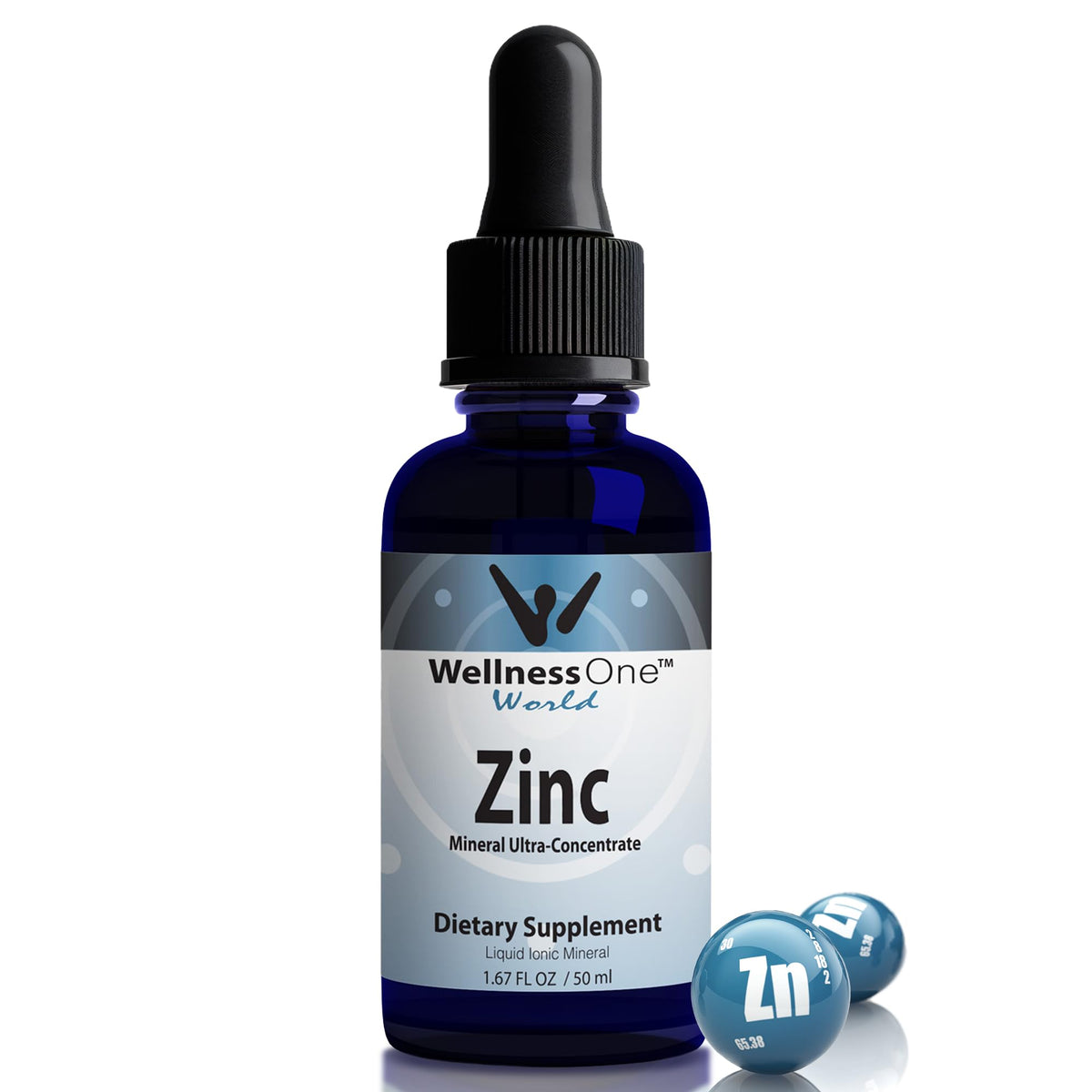 WellnessOne Zinc Drops 68g front view with glass dropper
