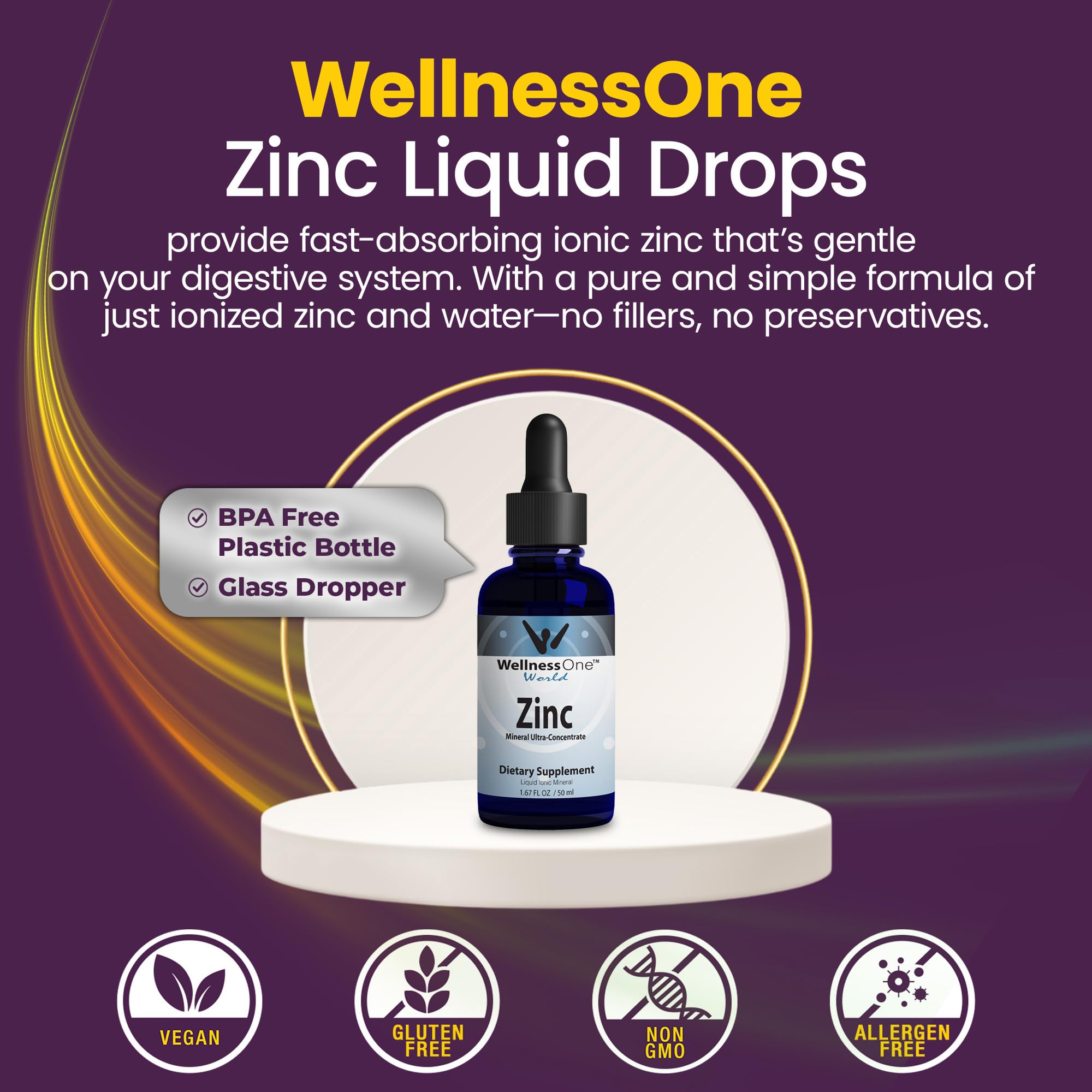WellnessOne Zinc Drops 68g glass dropper close-up