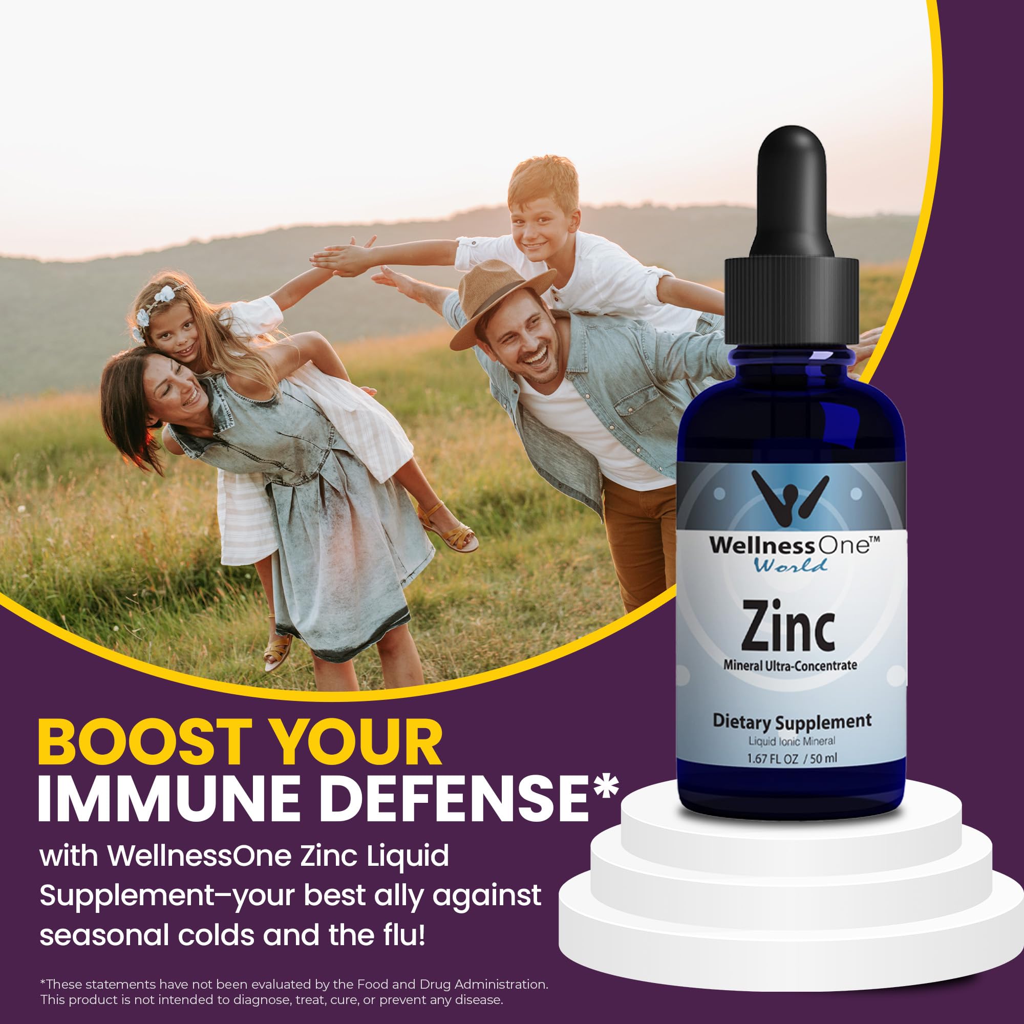 WellnessOne Zinc Drops 68g packaging on a wooden table