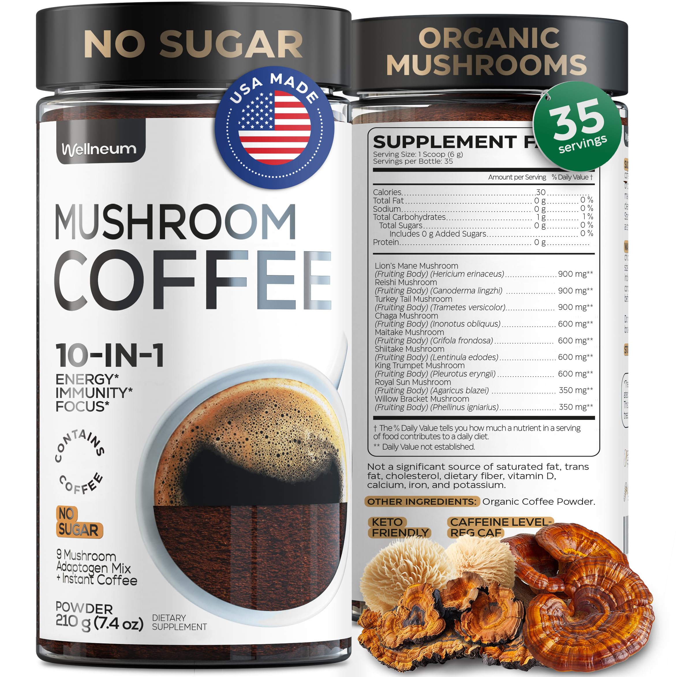 Wellneum Instant Mushroom Coffee jar front view