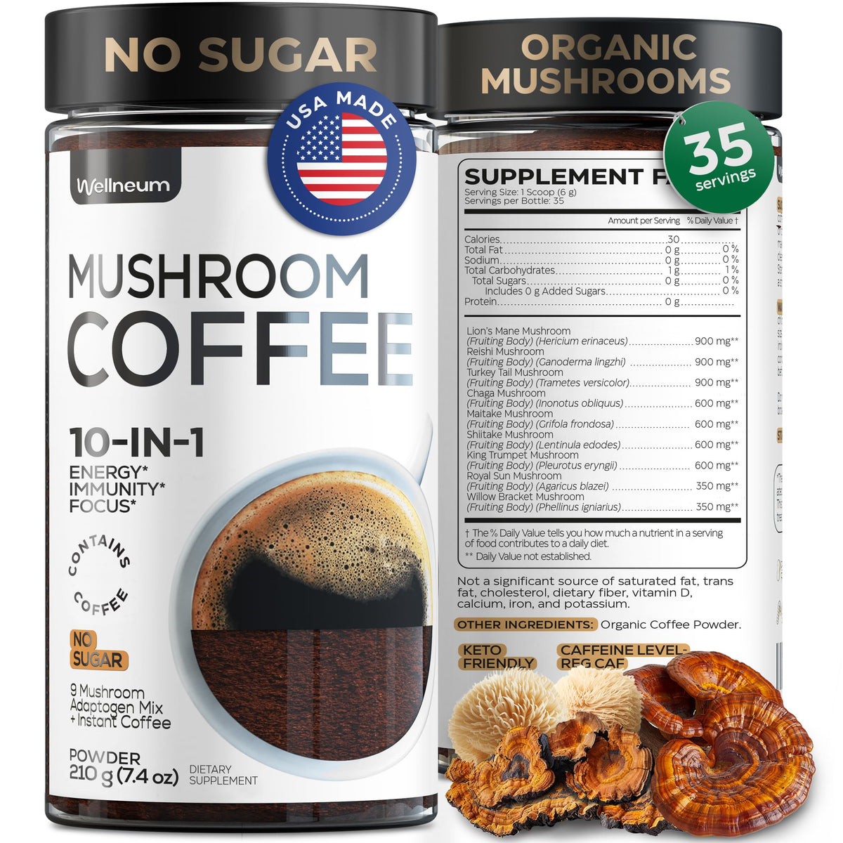 Wellneum Instant Mushroom Coffee jar front view