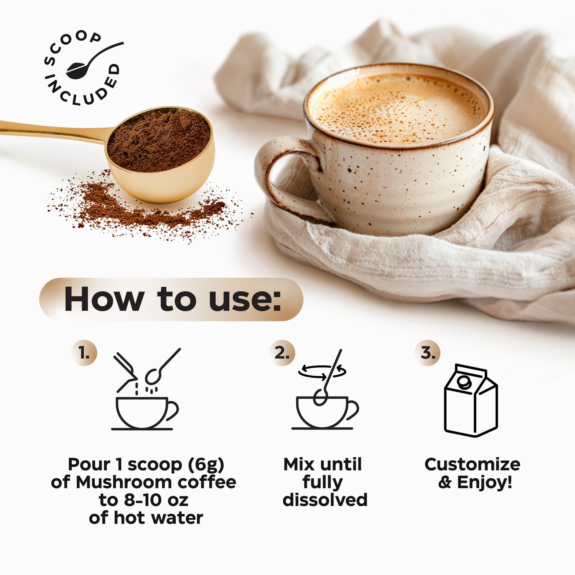 Wellneum Instant Mushroom Coffee packaging details