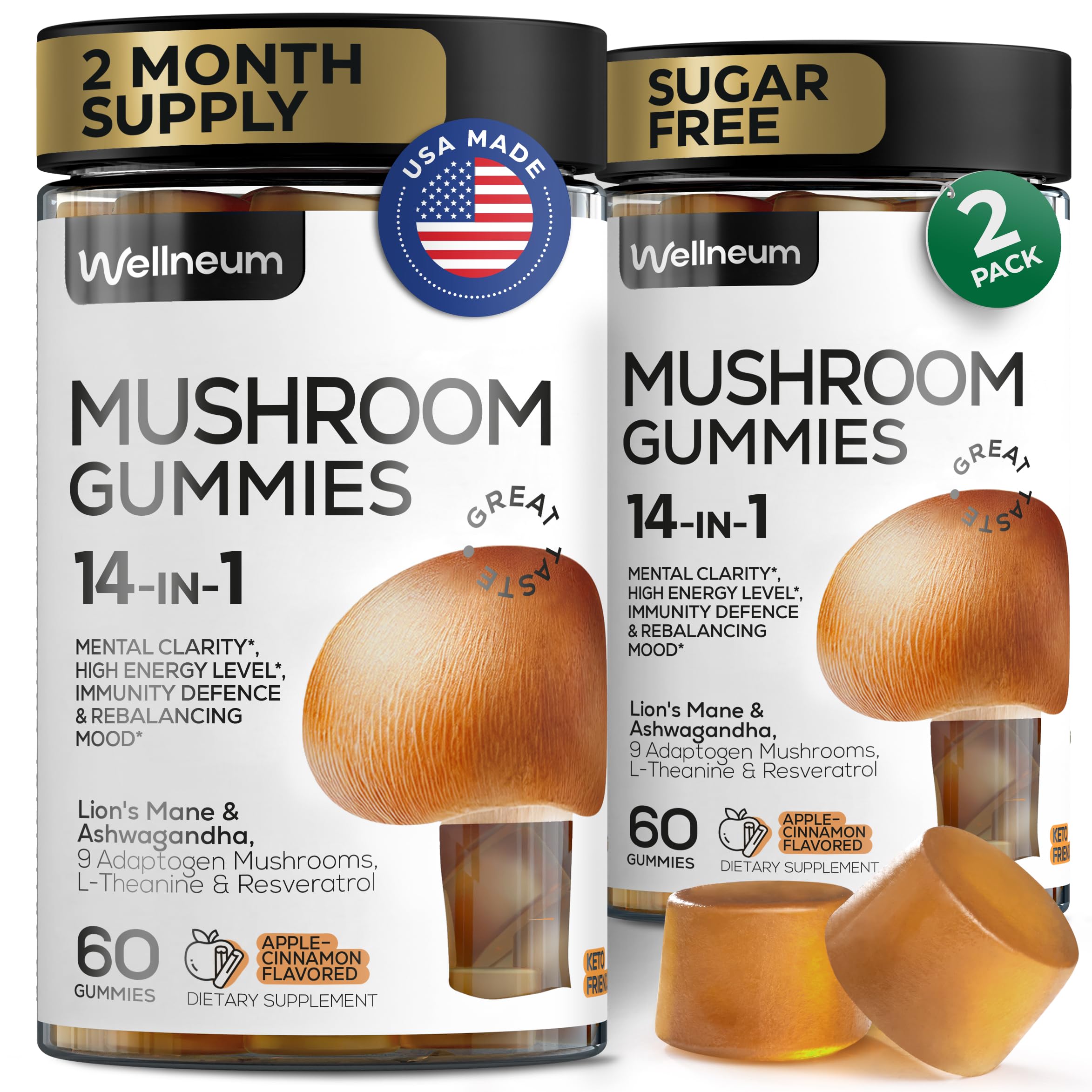Wellneum Mushroom Gummies front view with apple-cinnamon flavour