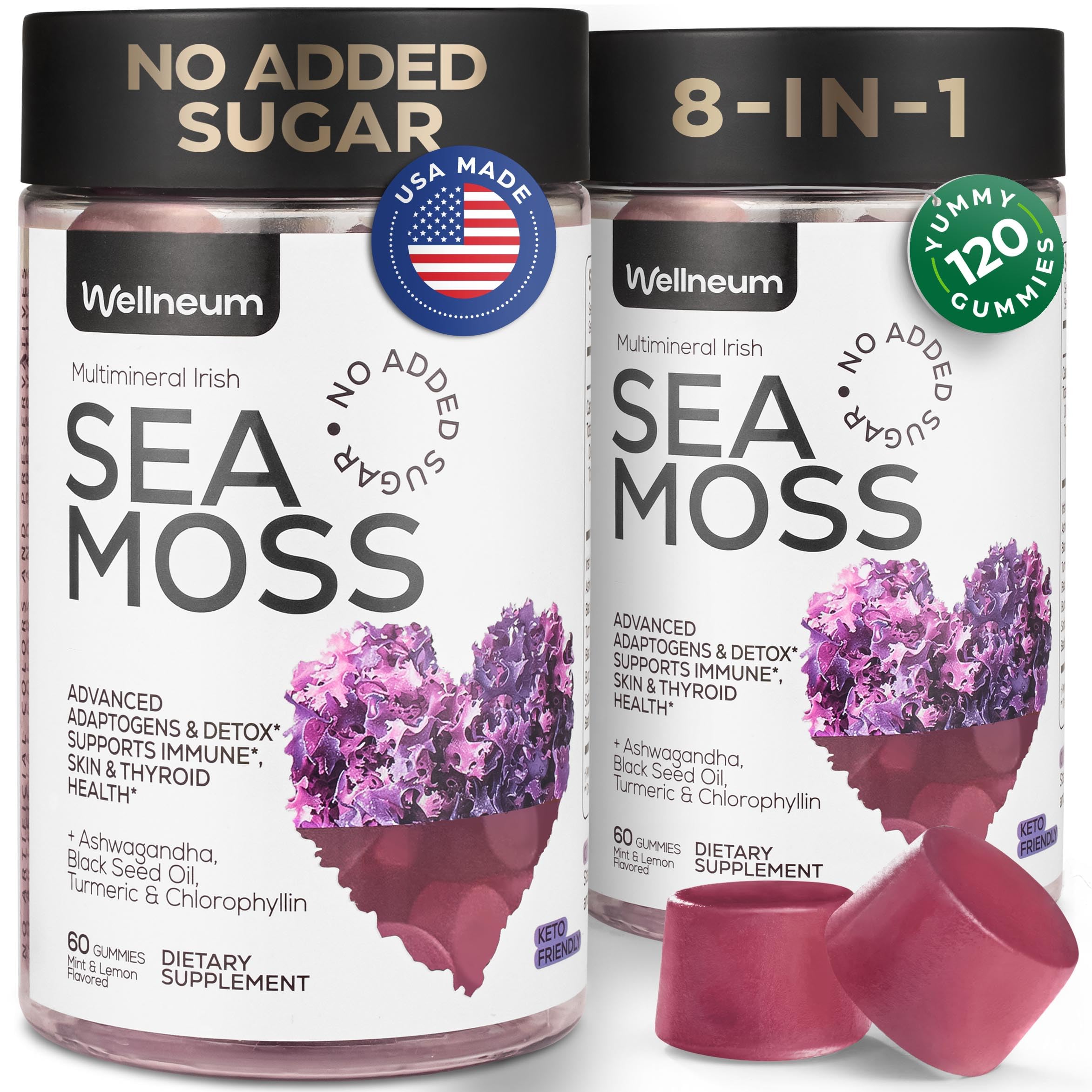 Wellneum Sea Moss Gummies front view with packaging