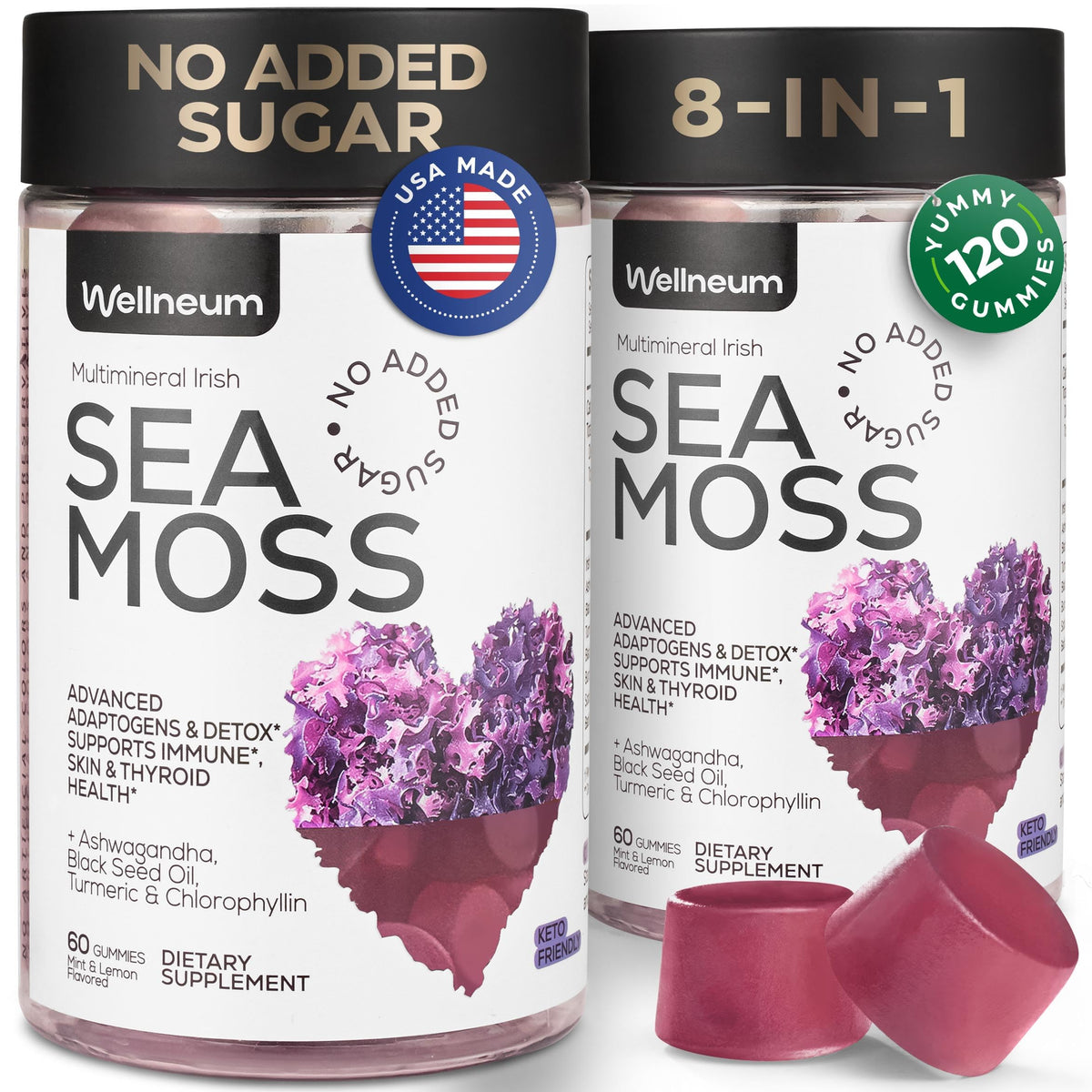Wellneum Sea Moss Gummies front view with packaging