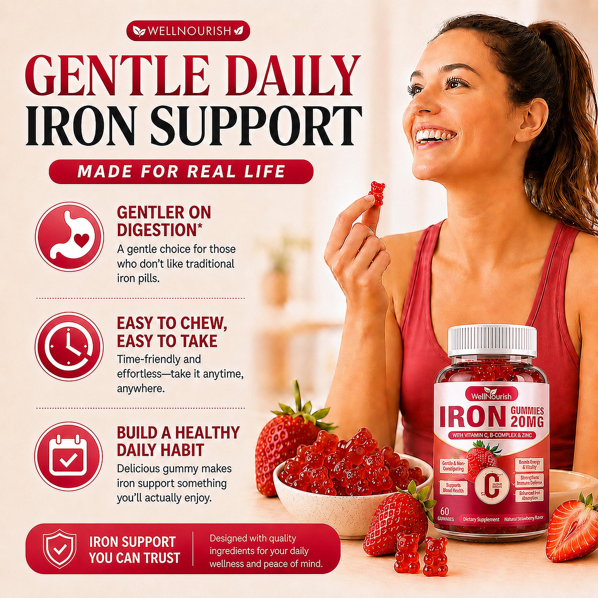 Wellnourish Strawberry Iron Gummies close-up