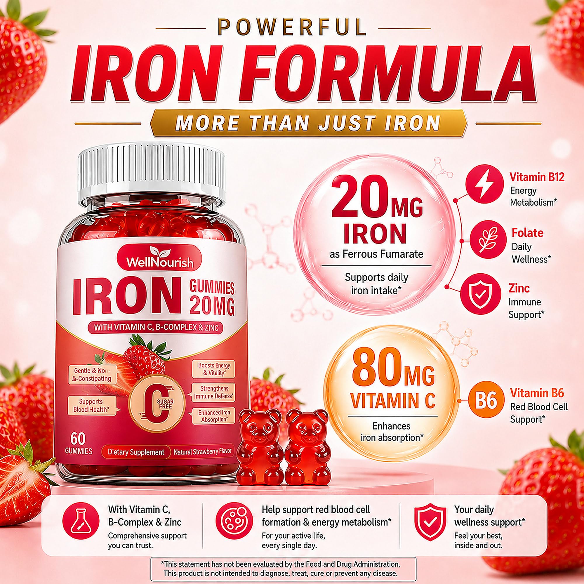 Wellnourish Strawberry Iron Gummies packaging