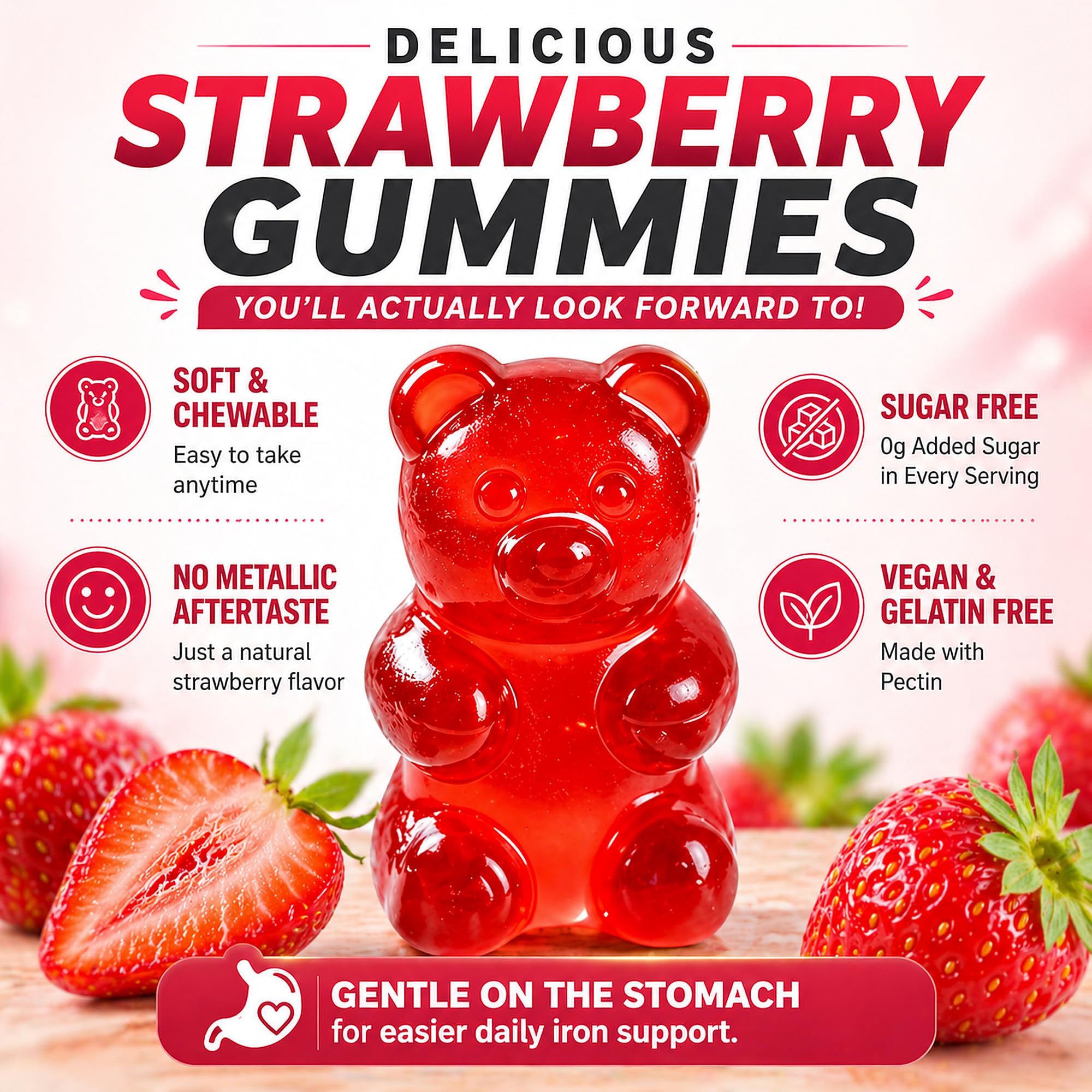 Wellnourish Strawberry Iron Gummies side view