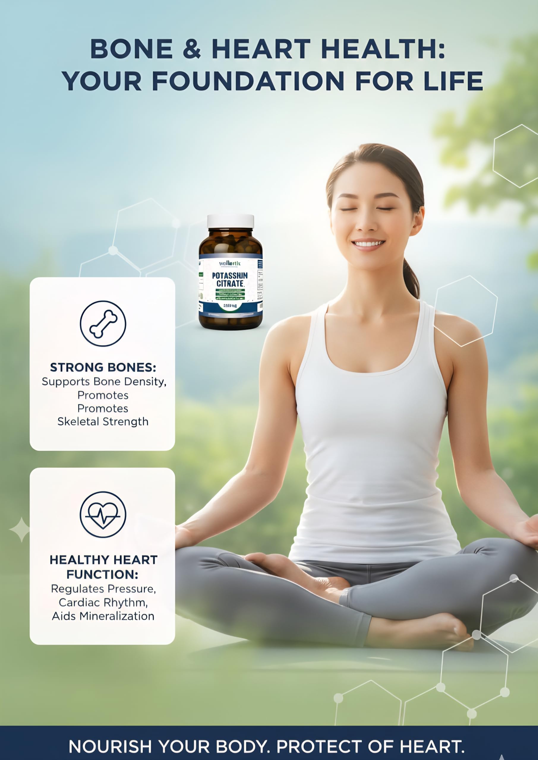 Wellotrix Nutraceuticals Potassium Citrate 1600 mg capsules in a bowl