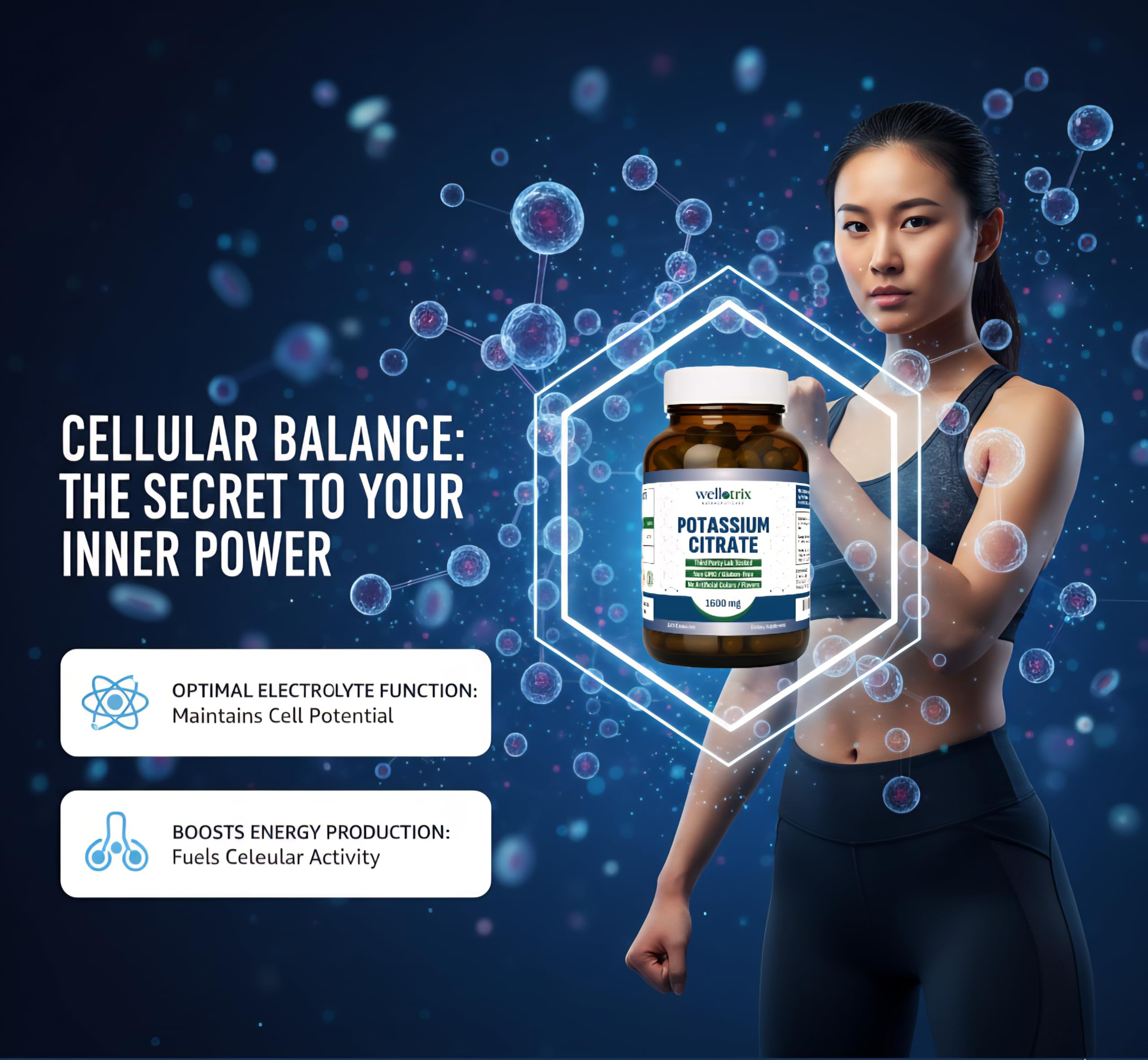 Wellotrix Nutraceuticals Potassium Citrate 1600 mg capsules on a table