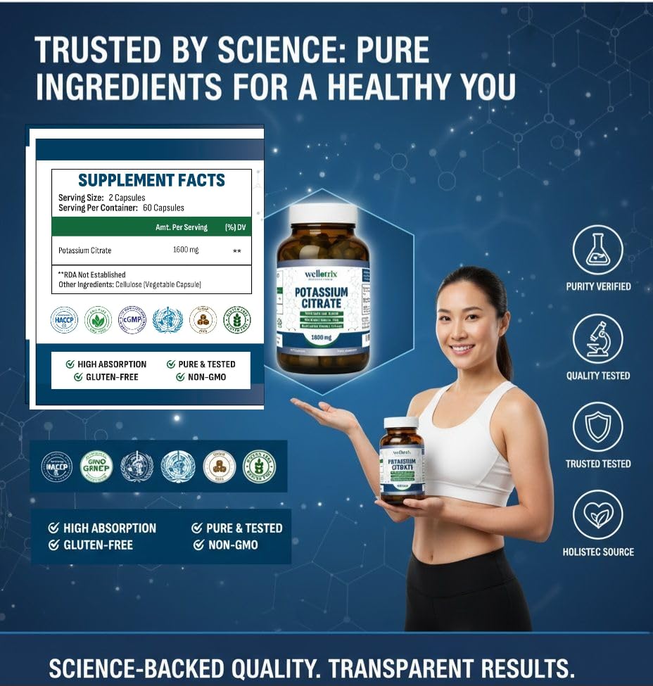 Wellotrix Nutraceuticals Potassium Citrate 1600 mg side view
