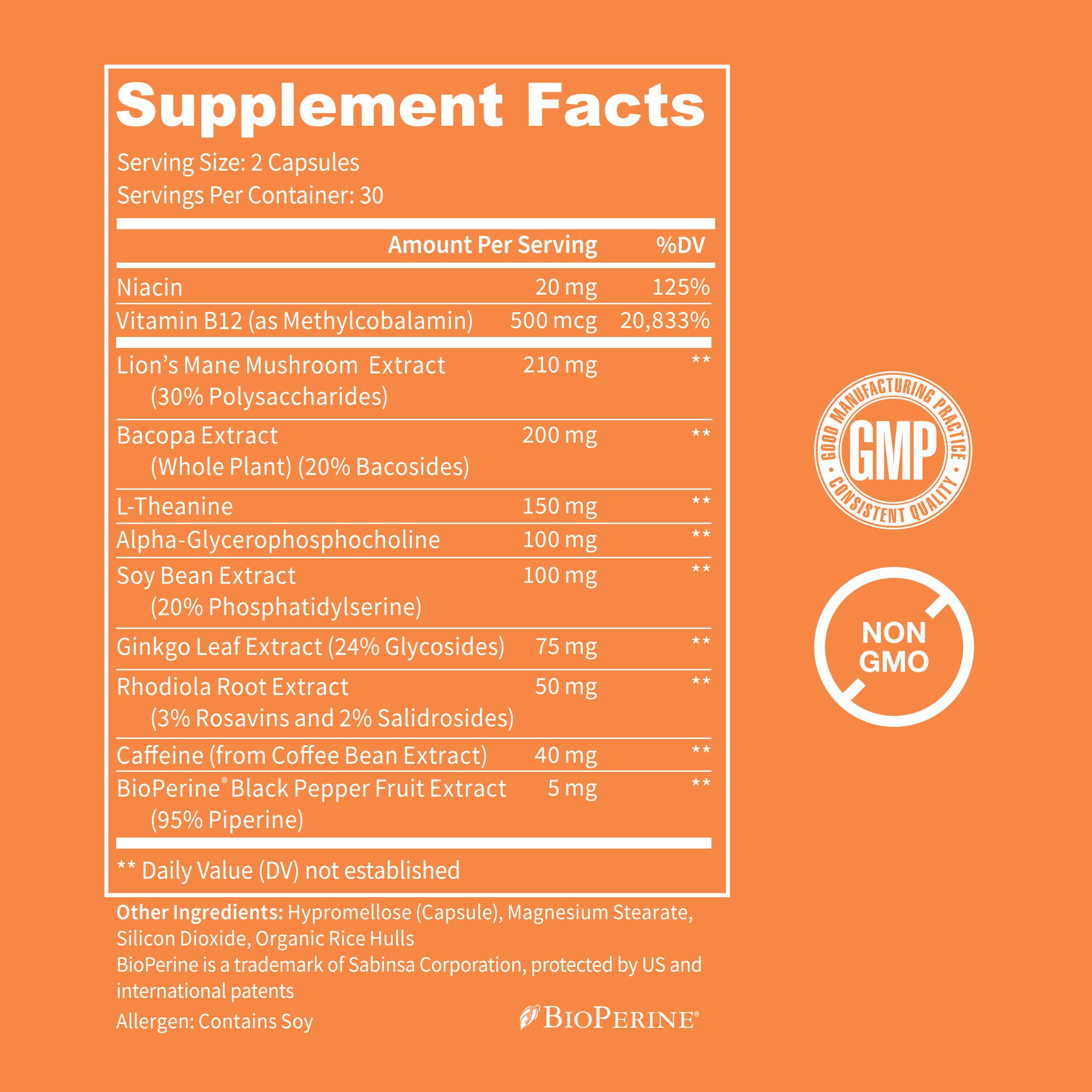 WellPath MIND Natural Brain Support Supplement 60 Capsules with ingredients list