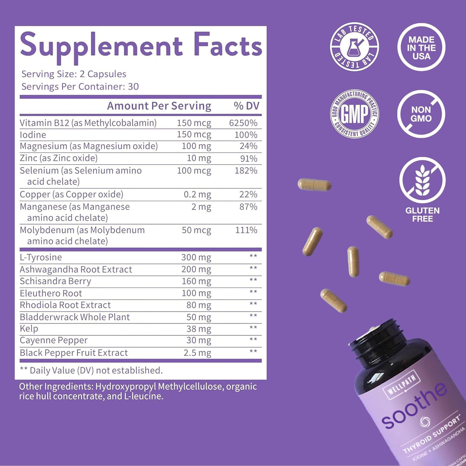 WellPath Thyroid & Adrenal Support Supplement side view