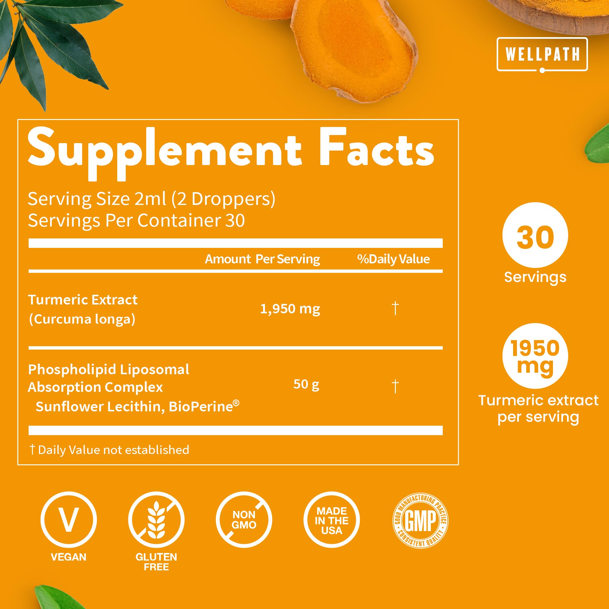 WellPath Turmeric Liquid Drops 1950mg packaging