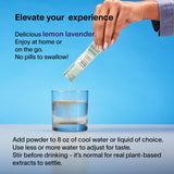 WellTaken daily wellness & De-Stress Drink Mix being stirred in a glass of water