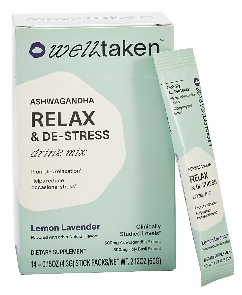 WellTaken daily wellness & De-Stress Drink Mix packaging front view