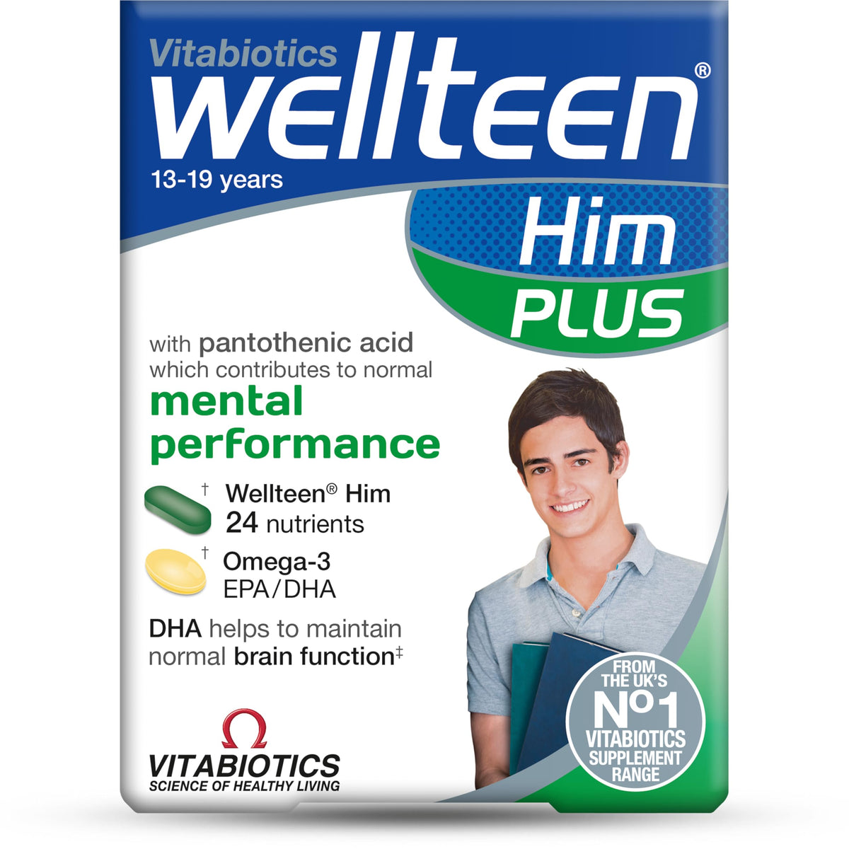 Wellteen Him Plus Multivitamins 30 Tablets with Omega-3 capsules front view