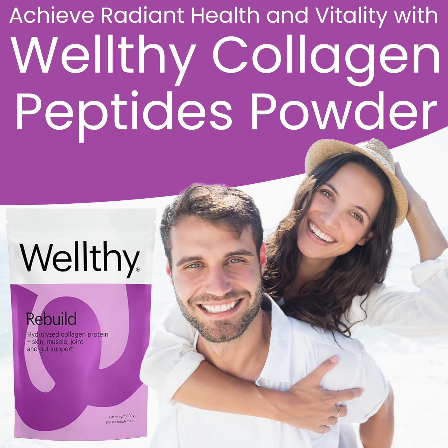 Wellthy Rebuild Collagen Peptides mixed in a drink