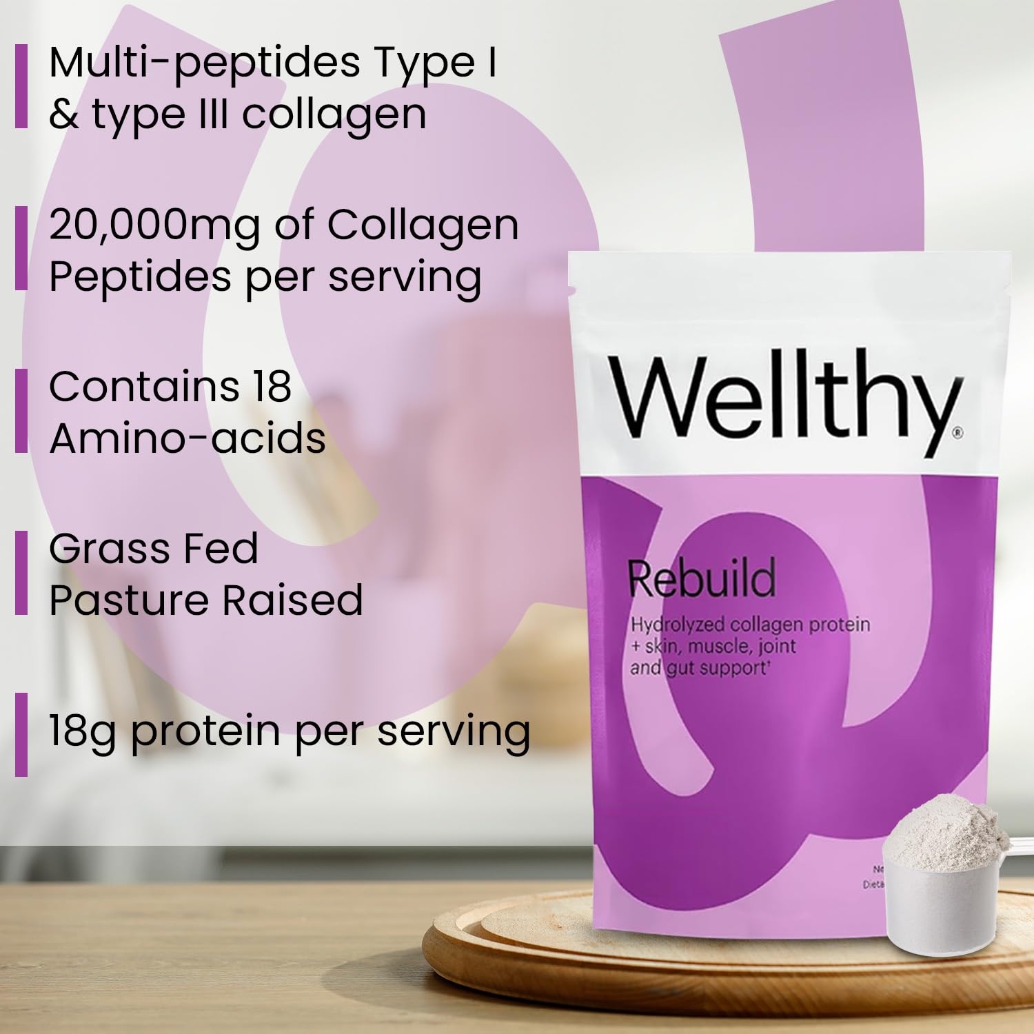 Wellthy Rebuild Collagen Peptides packaging side view