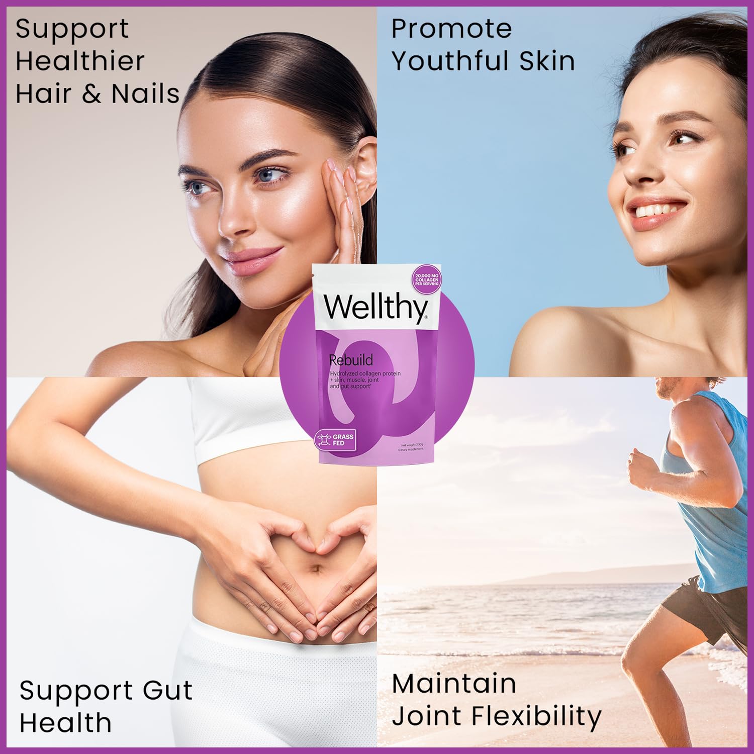 Wellthy Rebuild Collagen Peptides powder scoop