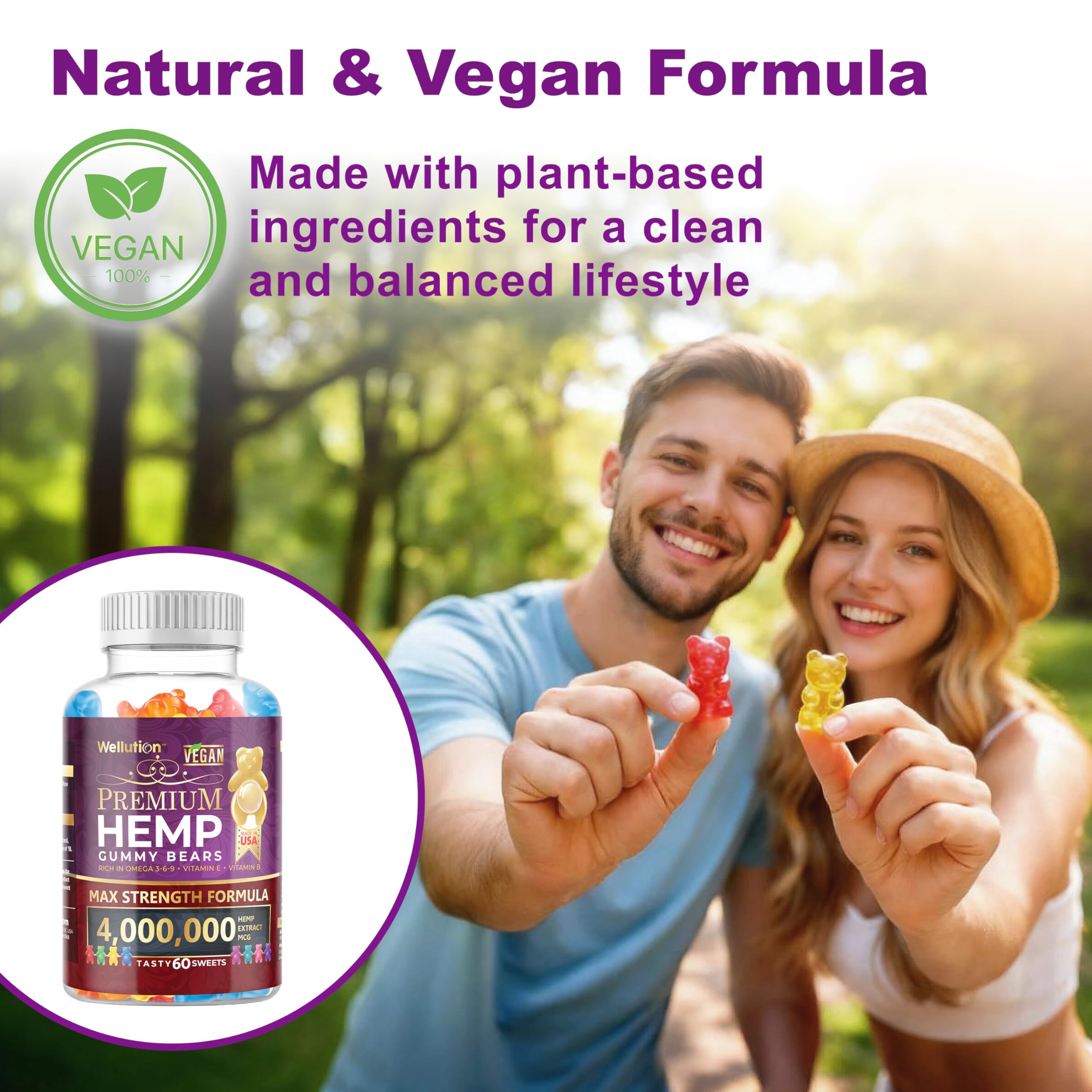 WELLUTION Hemp Gummies in a bowl with fresh fruit