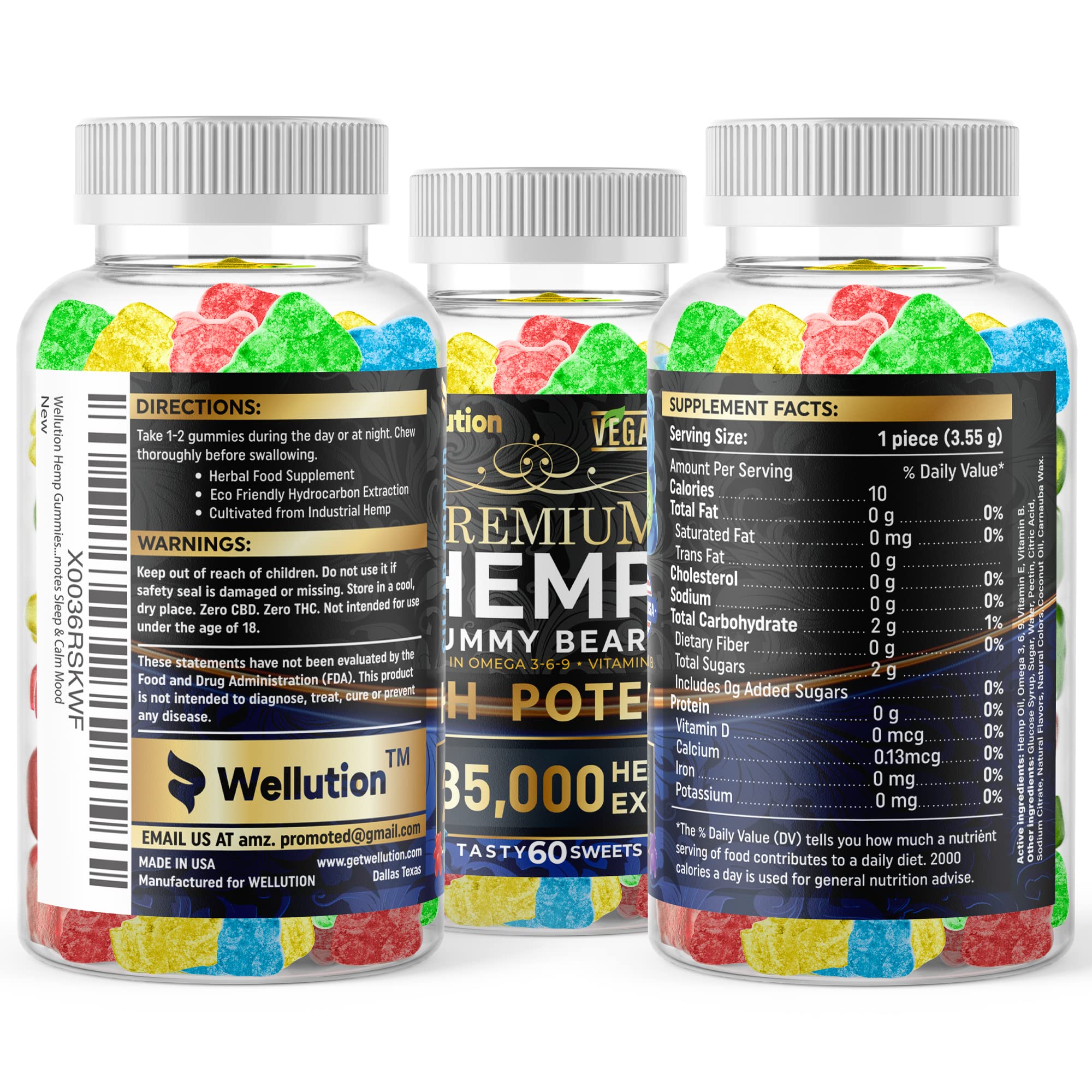 WELLUTION Hemp Gummies Omega 3-6-9 close-up of gummies