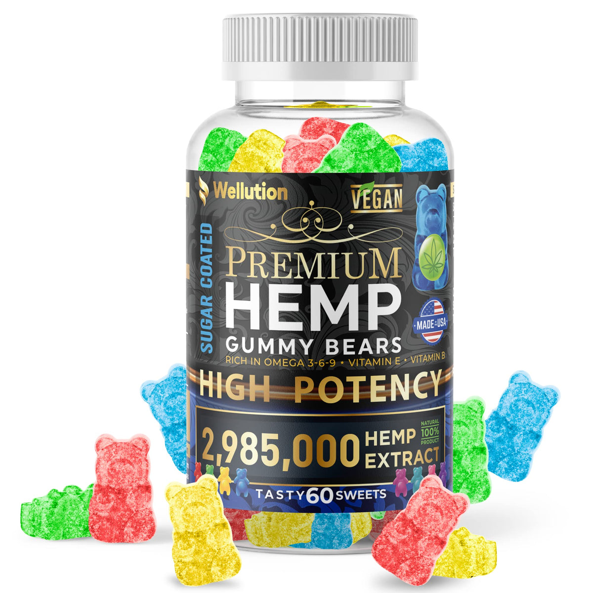 WELLUTION Hemp Gummies Omega 3-6-9 front view packaging