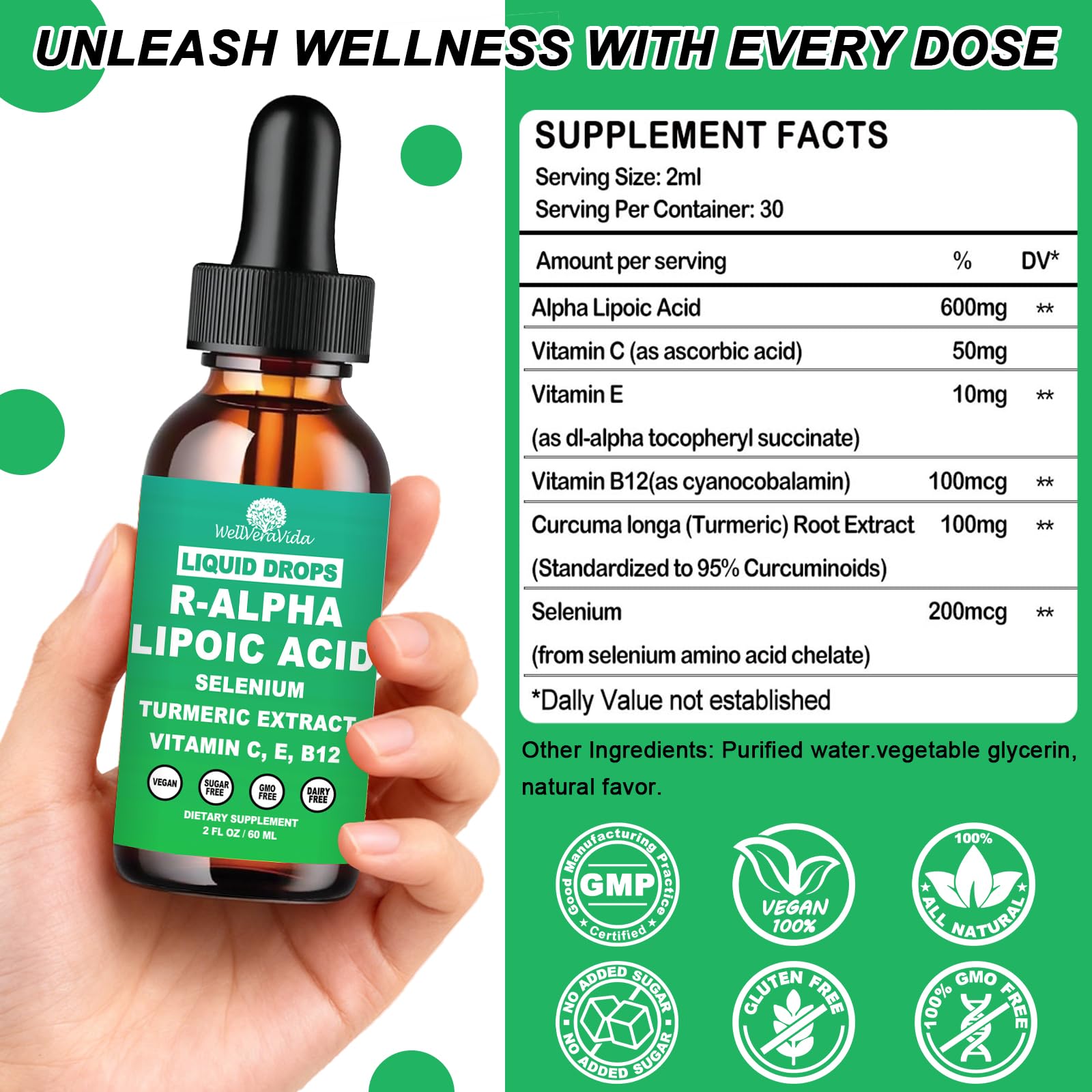 WellVeraVida Alpha Lipoic Acid Liquid 600mg bottle with label