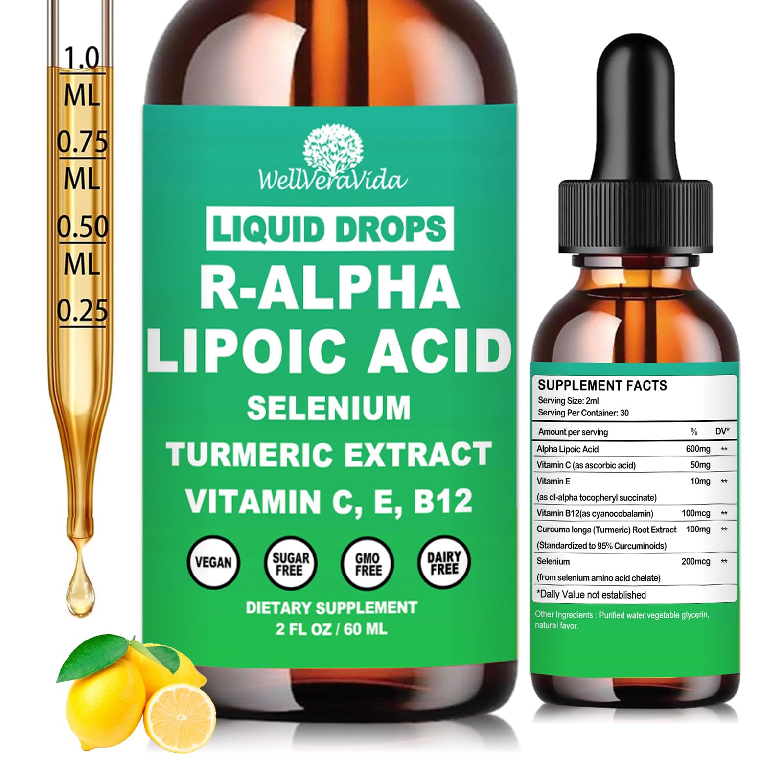 WellVeraVida Alpha Lipoic Acid Liquid 600mg front view
