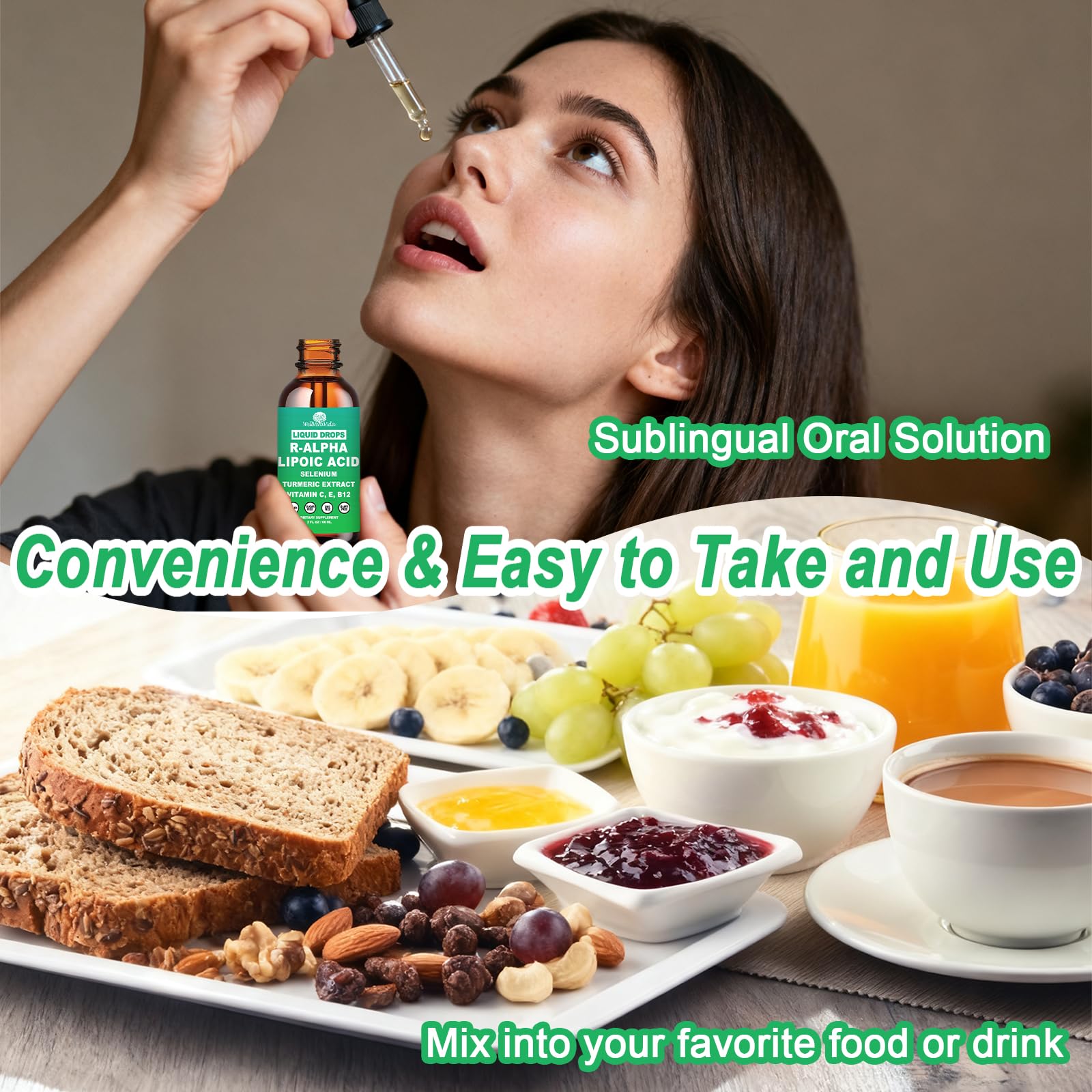 WellVeraVida Alpha Lipoic Acid Liquid 600mg on a kitchen counter