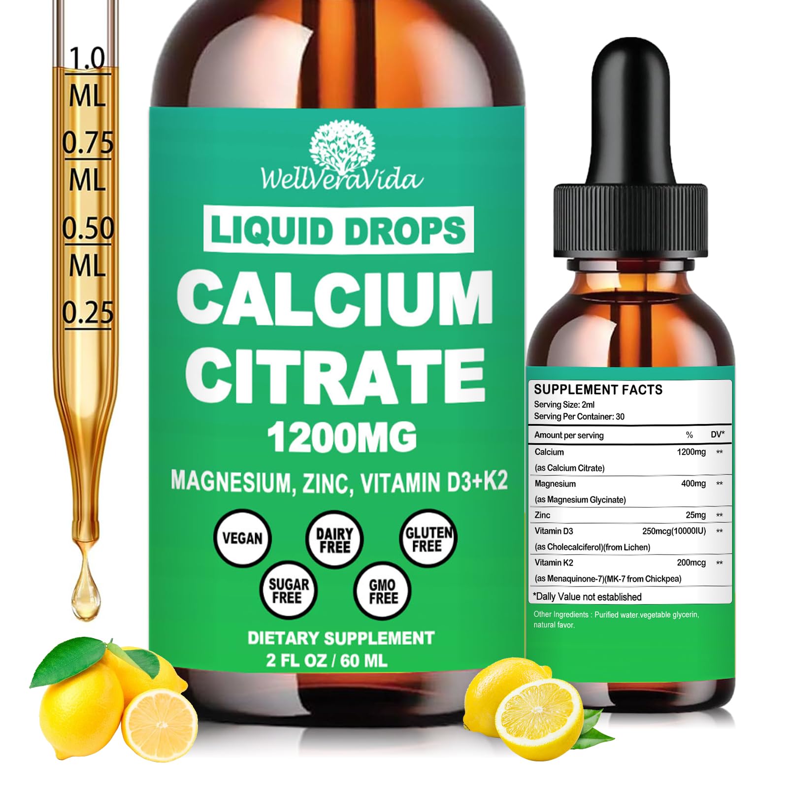 WellVeraVida Calcium Citrate Supplement 1200mg bottle front view