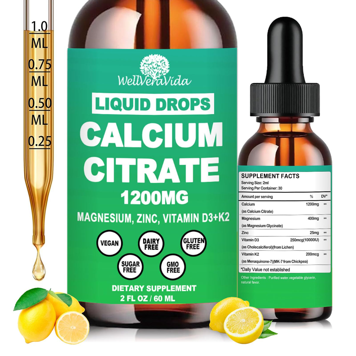 WellVeraVida Calcium Citrate Supplement 1200mg bottle front view
