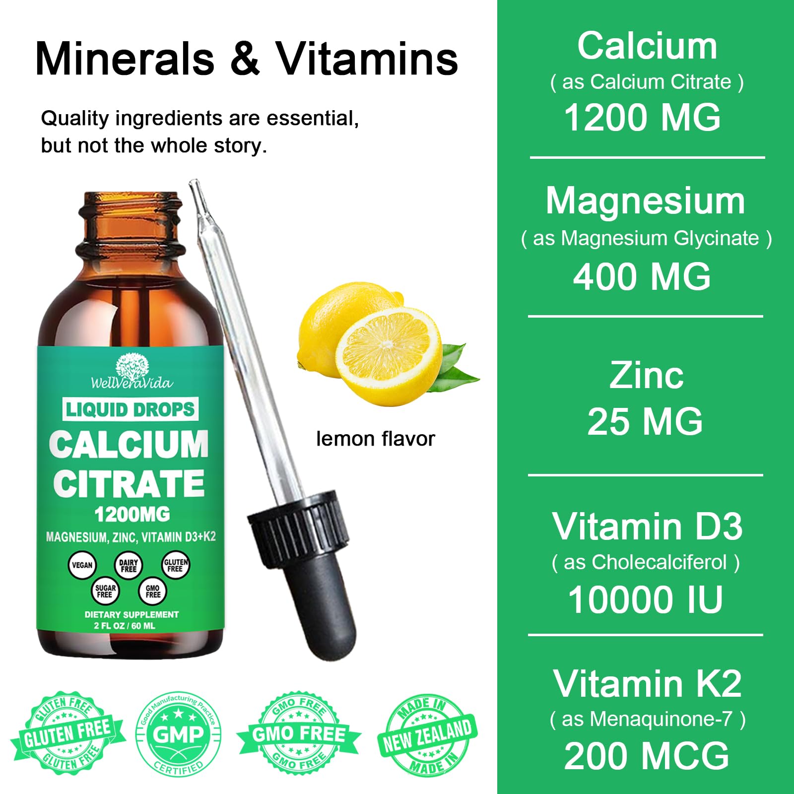 WellVeraVida Calcium Citrate Supplement 1200mg bottle side view